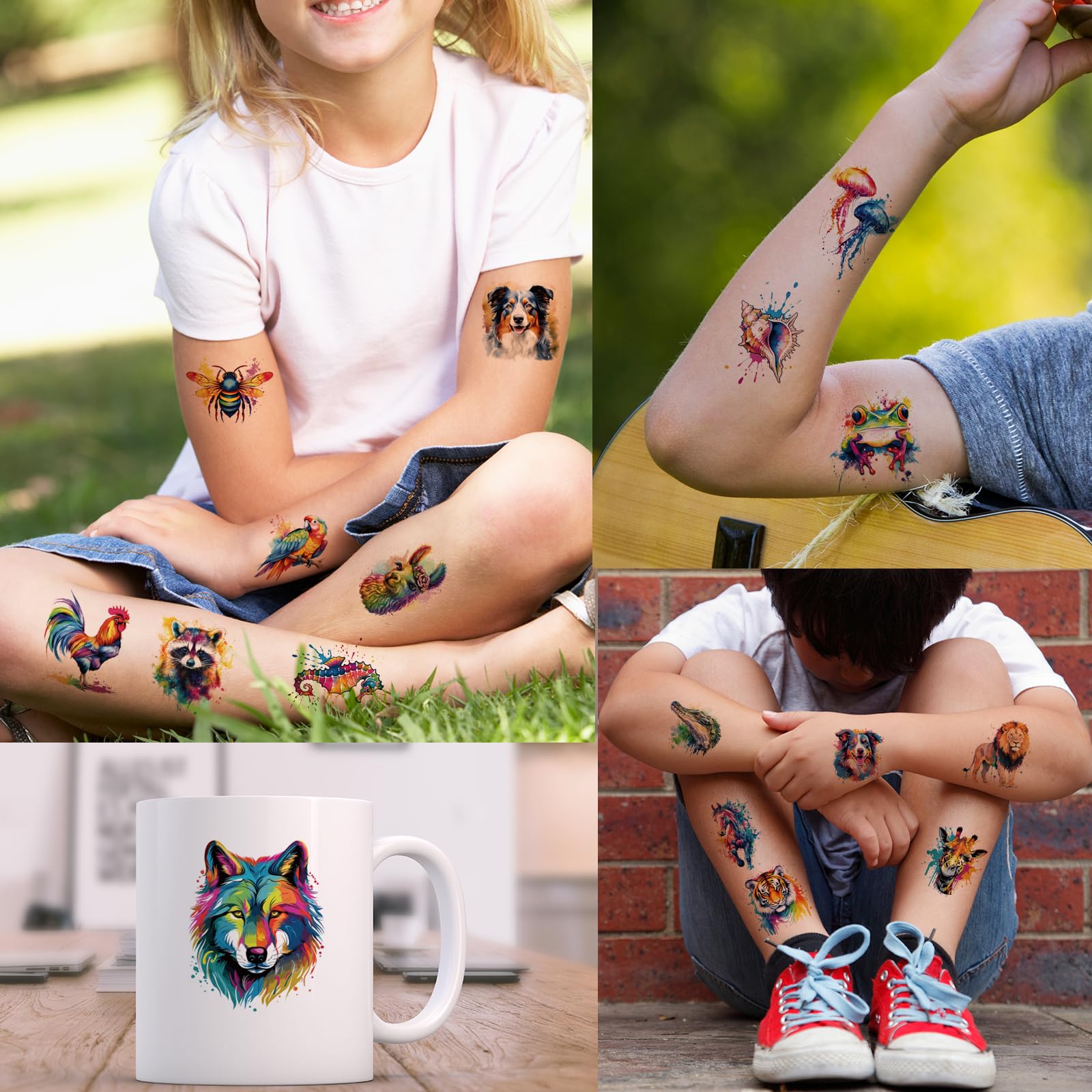 Hotoyannia watercolor animals tattoos gifts for kids' birthdays and playtime.