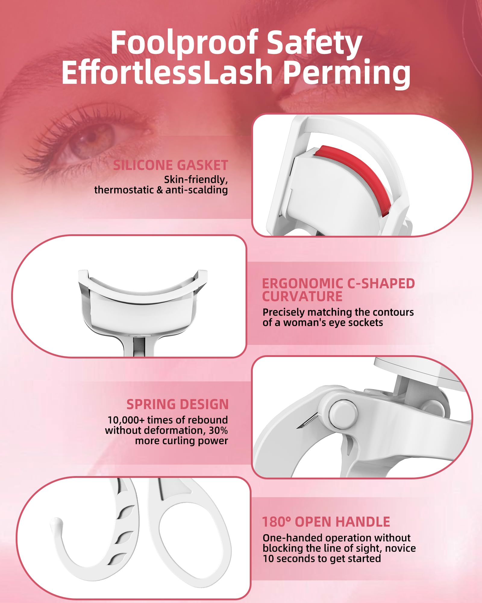 HOTRYEE heated eyelash curler demonstrates 3s lift for natural curl