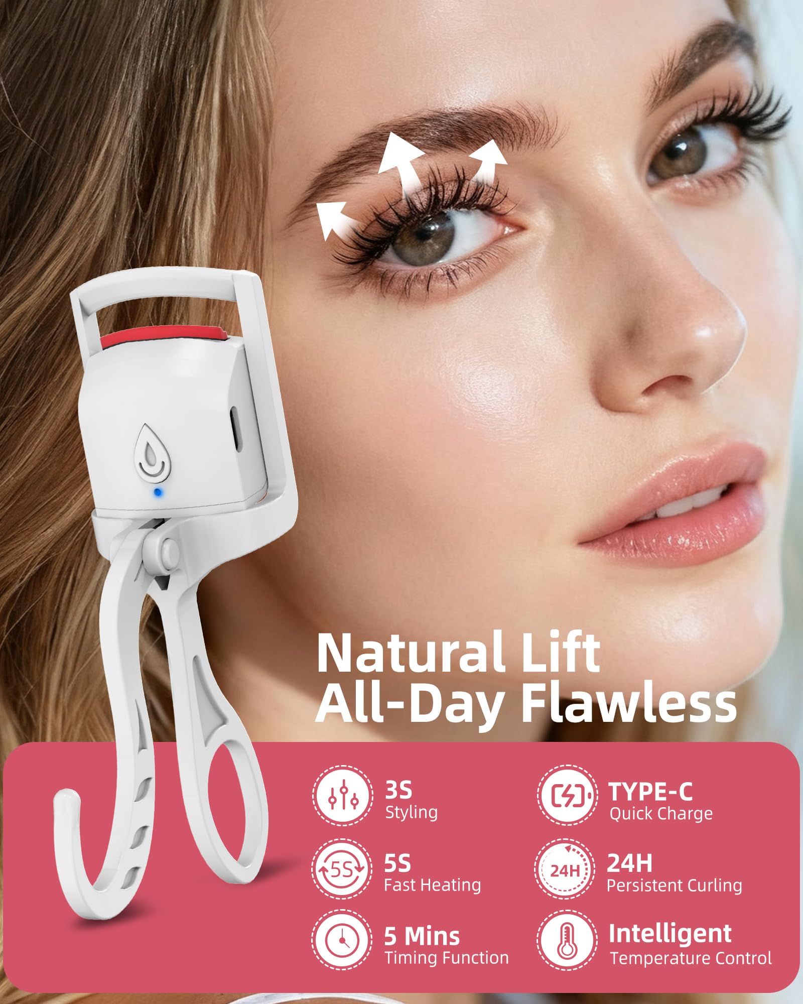 HOTRYEE heated eyelash curler shows 5s heat readiness for fast mornings