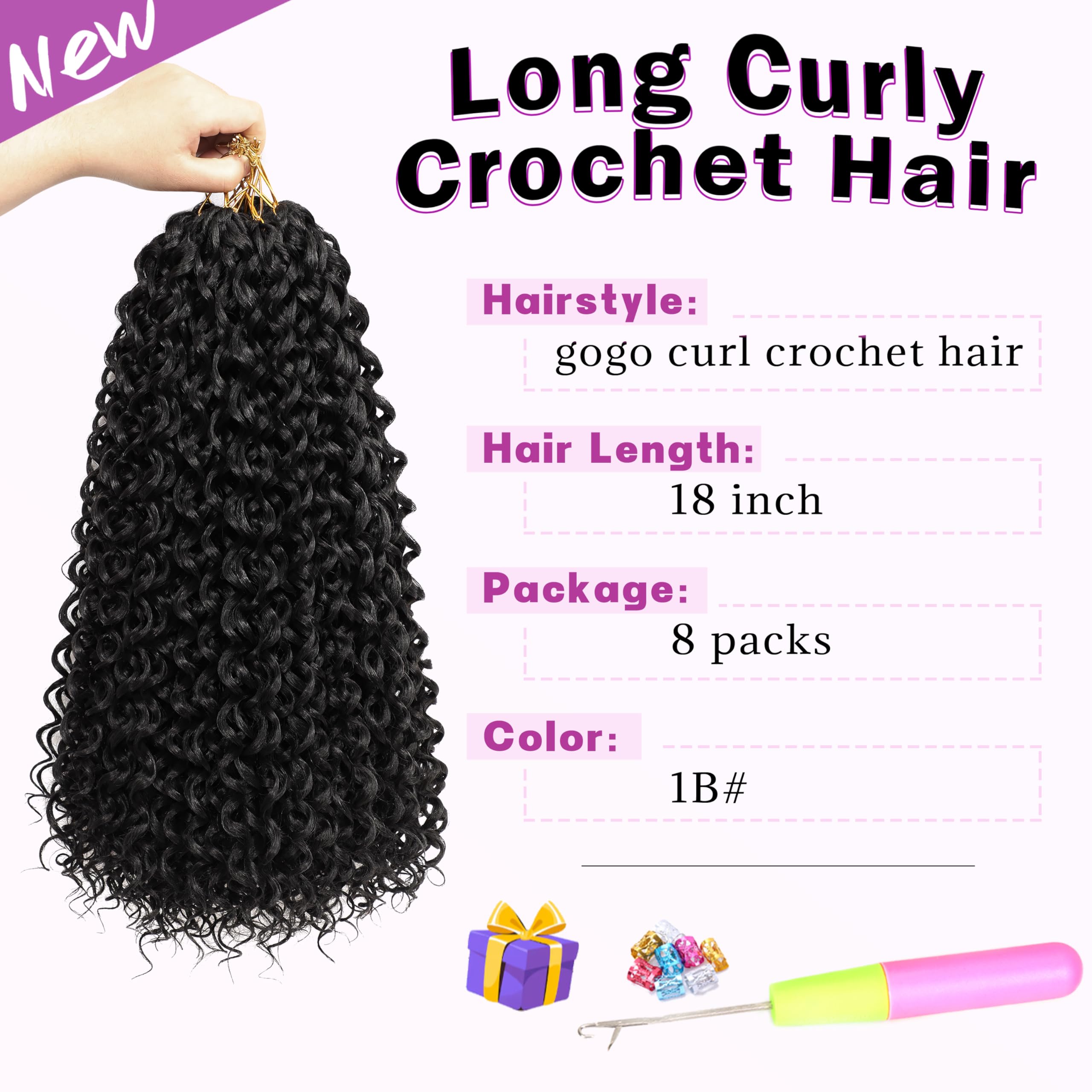 Hottoii Gogo Curl 18in pre-looped braids with hook for easy DIY.