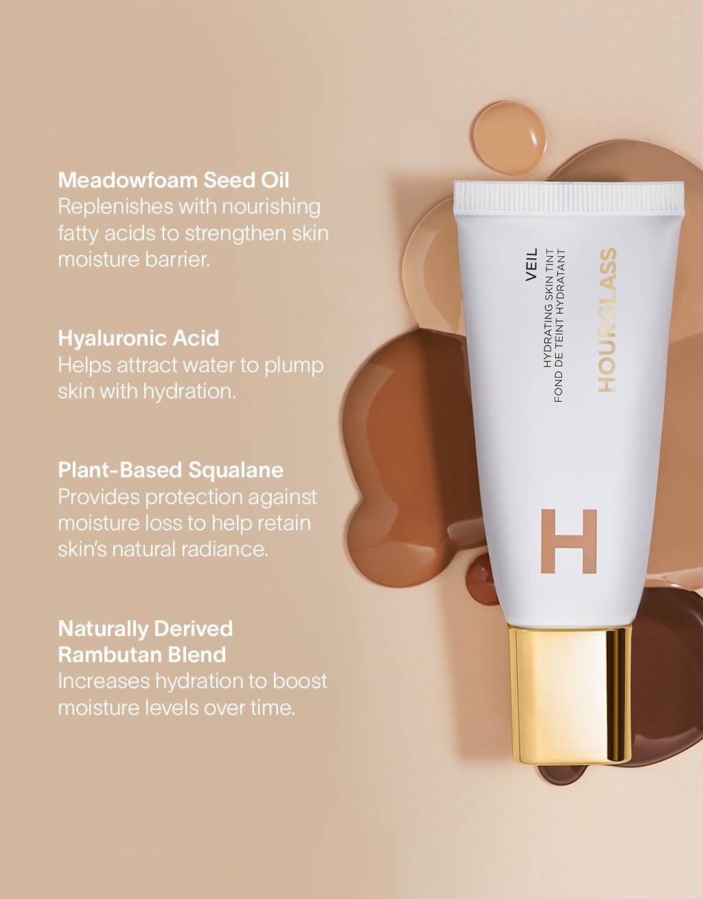 Hourglass Veil Hydrating Skin Tint demonstrates long-lasting hydration on skin.