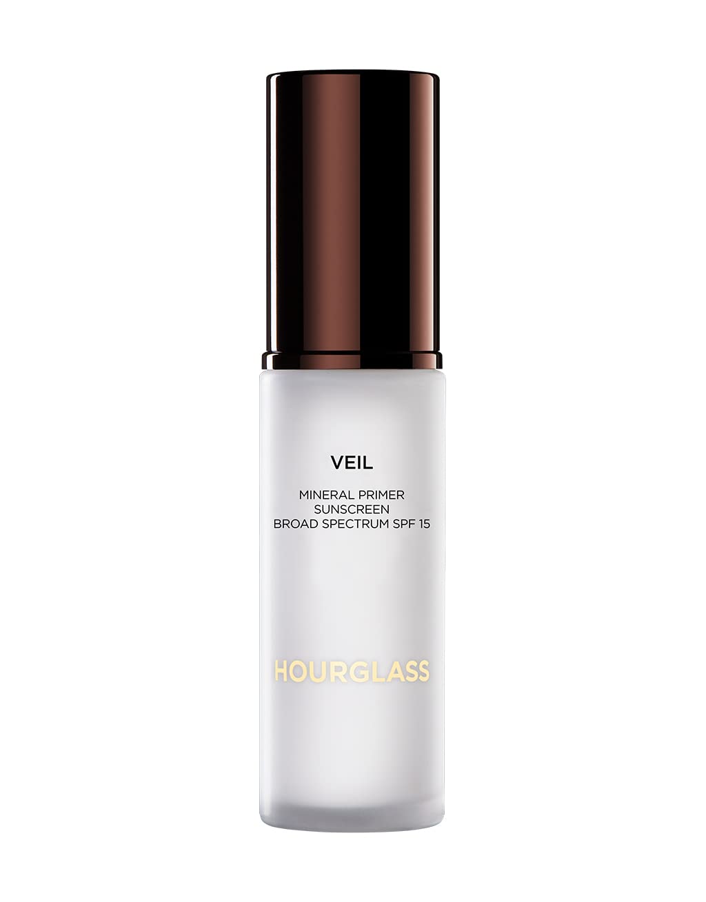 Hourglass Veil Mineral Primer bottle close-up showing silky texture for smoother skin.