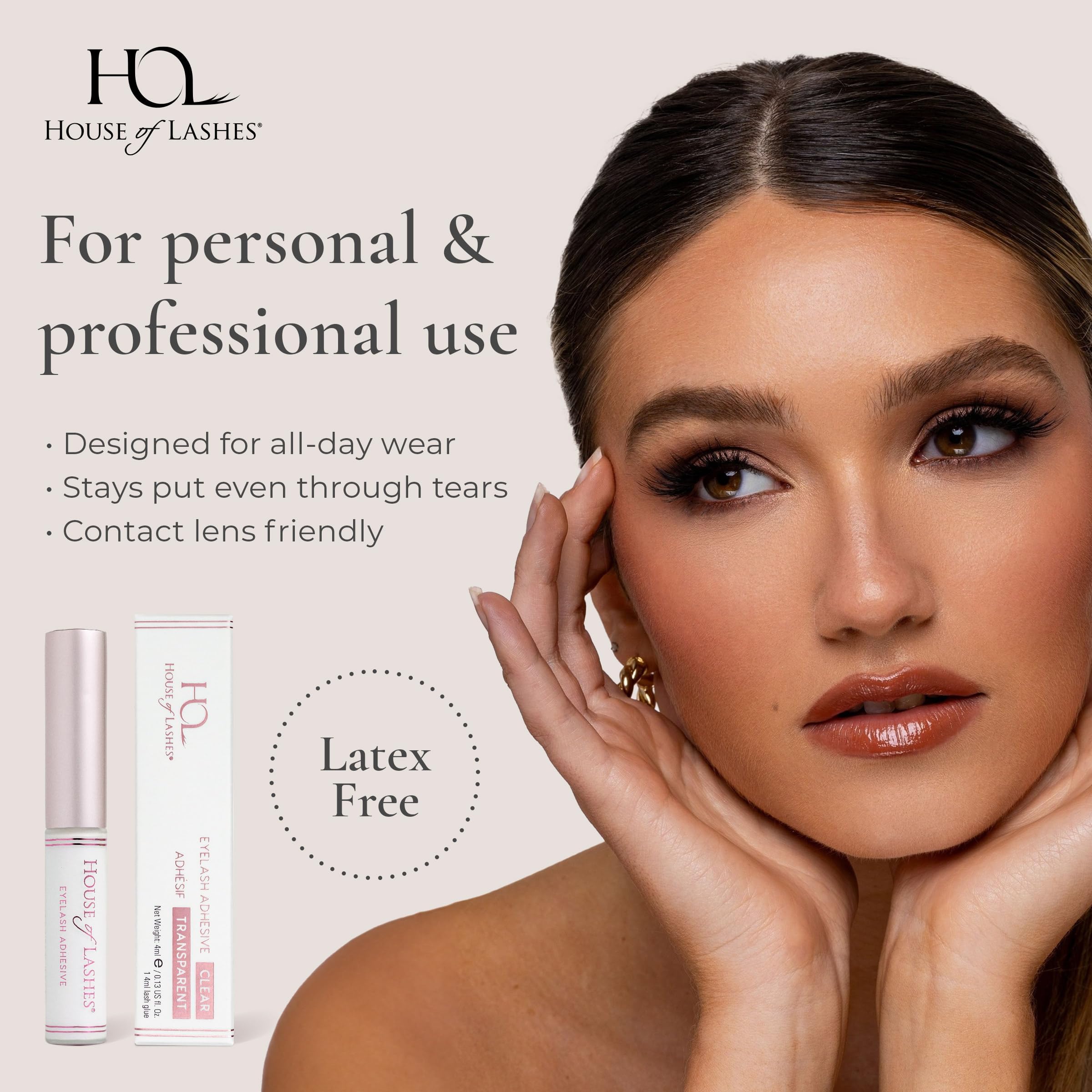 House of Lashes latex-free formula formaldehyde-free for sensitive eyes.