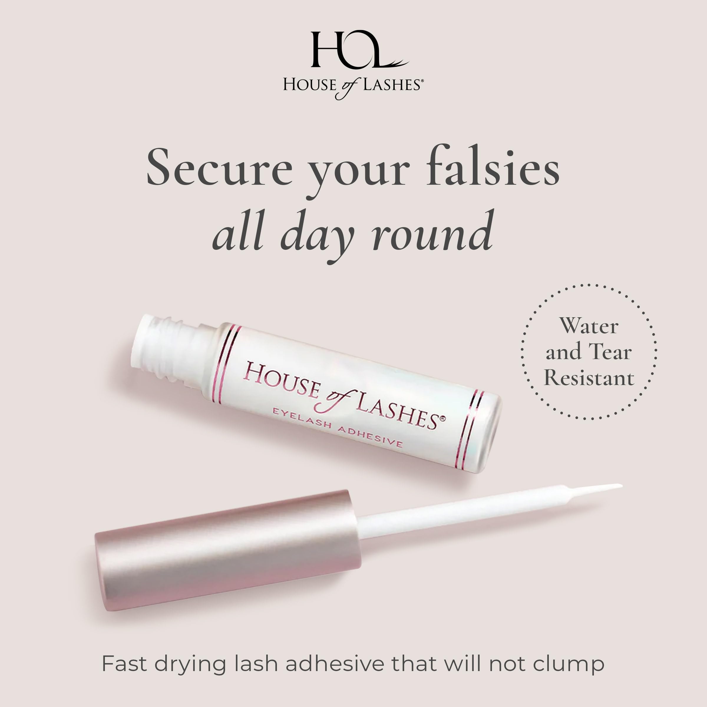 House of Lashes water-resistant glue maintains hold through tears and humidity.