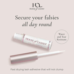 House of Lashes water-resistant glue maintains hold through tears and humidity.