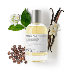 House of Twist Twist Addicted No. 3 bottle front shows amber vanilla fragrance.