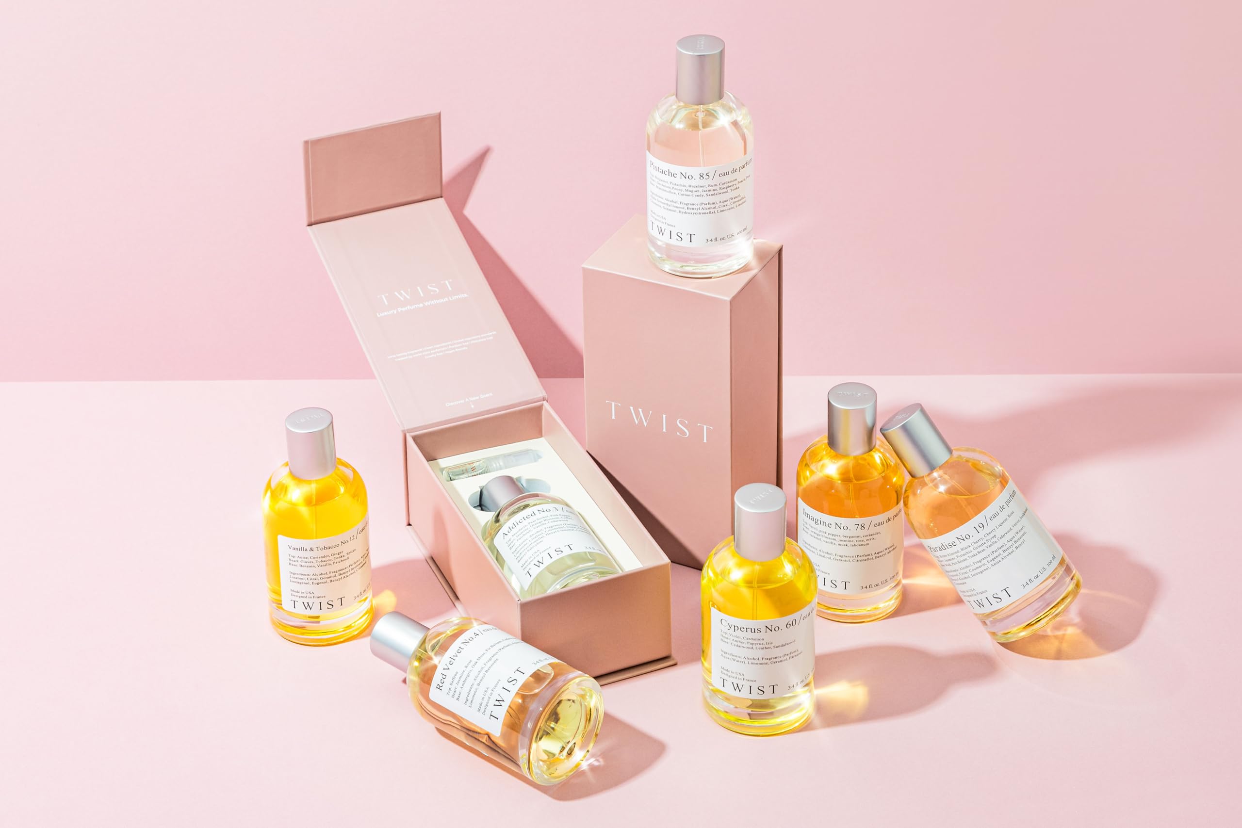 Label closeup reveals scent notes for Twist Addicted No. 3.
