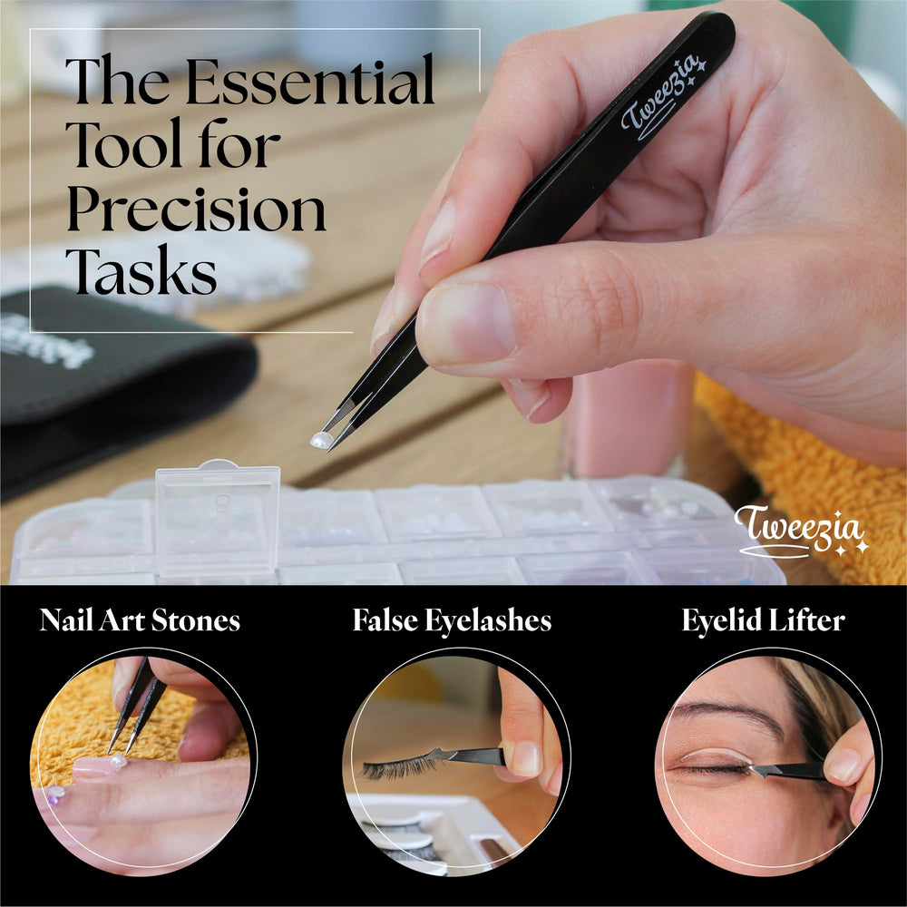 Pointed-tip tweezers enable precise plucking.