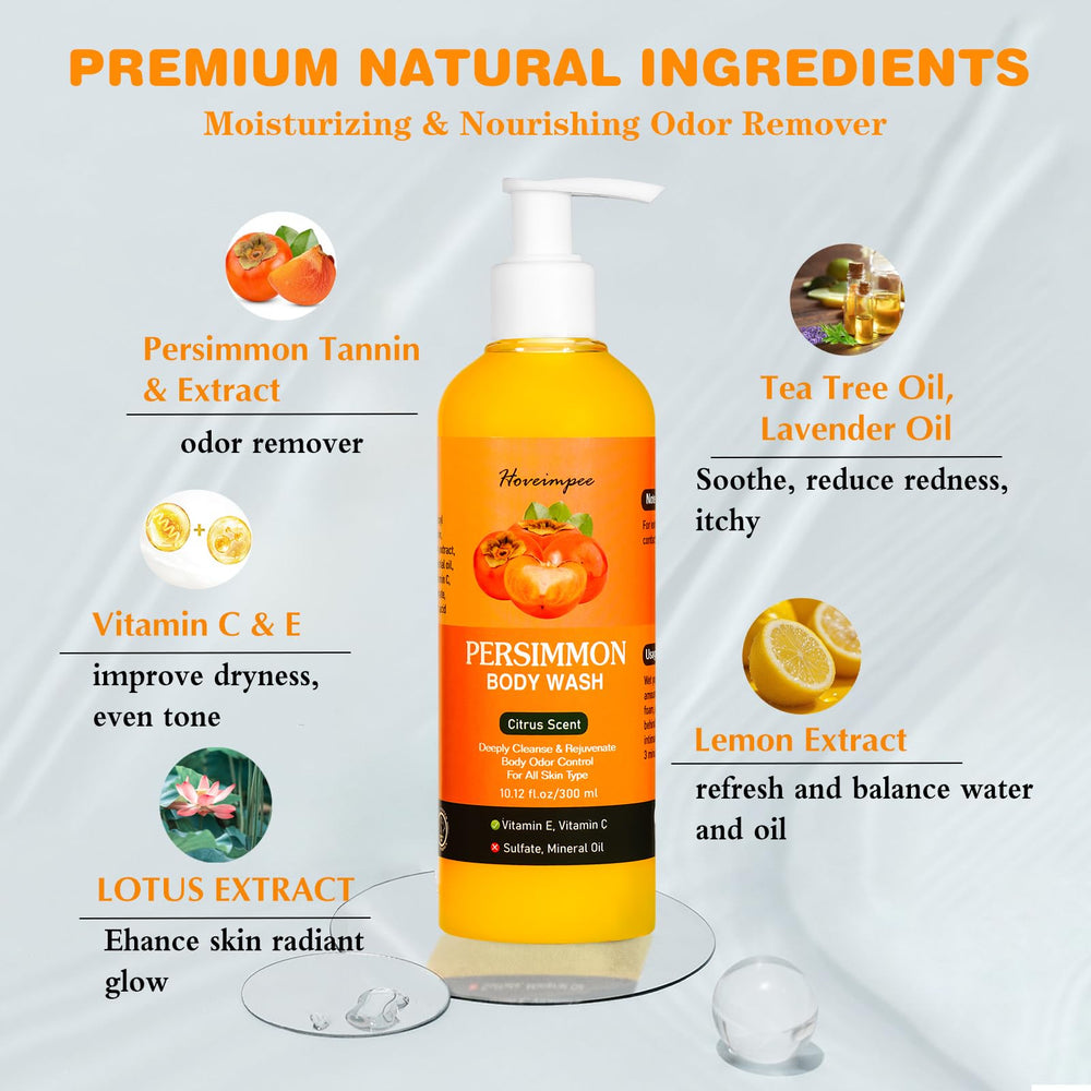 Etiqueta frontal de Hoveimpee Persimon, destaca ingredientes naturales para piel suave e hidratada.