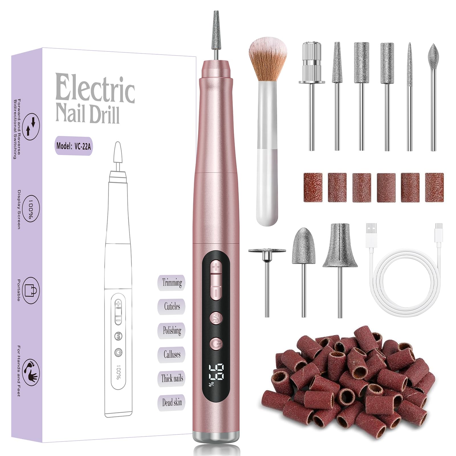 Hoxida cordless nail drill front view for precise manicure.
