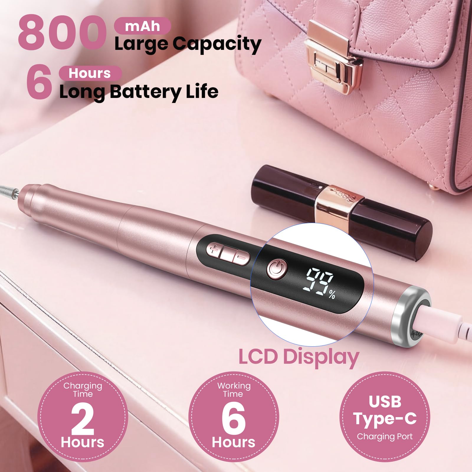 Hoxida cordless nail drill in hand demonstrates precise shaping and smoothing.