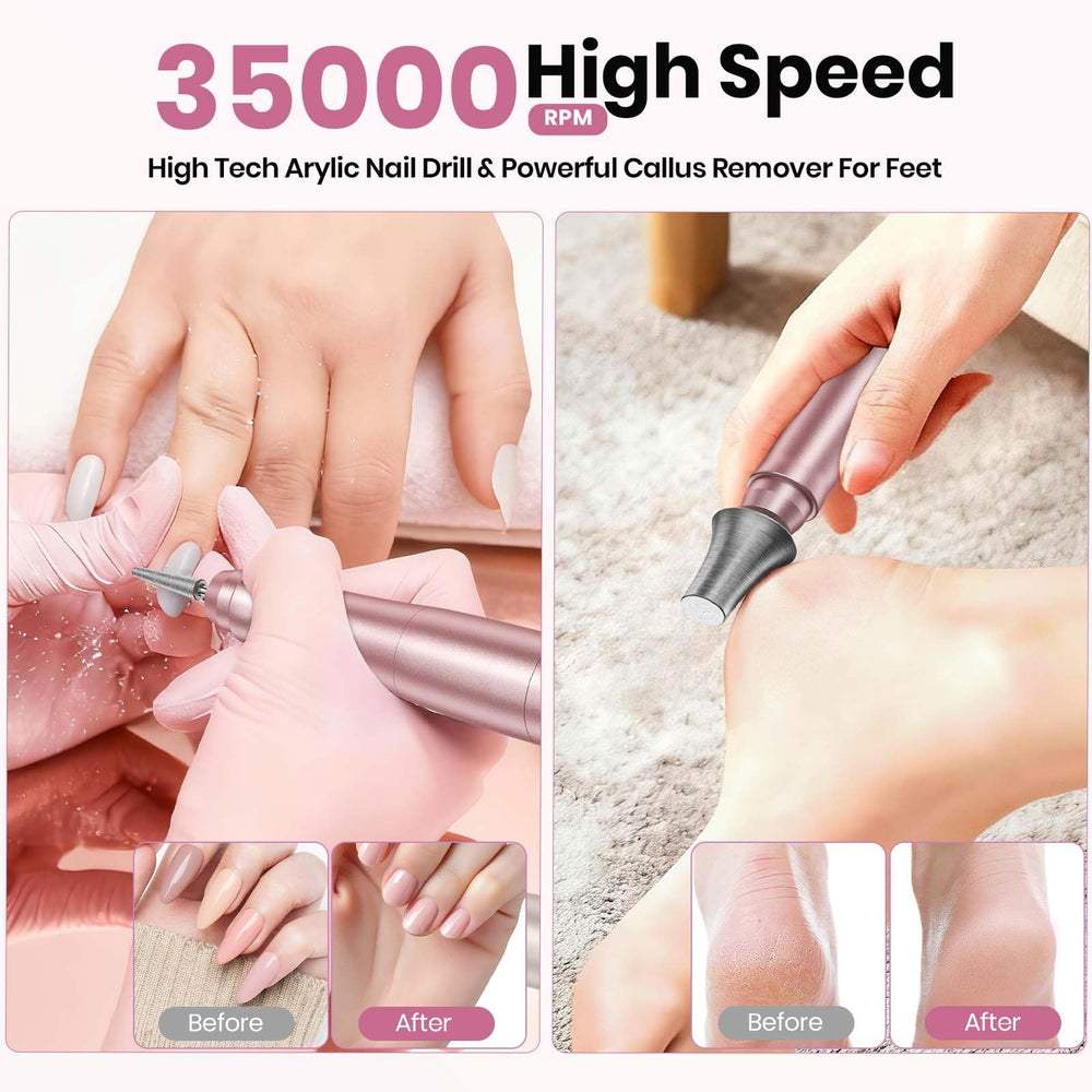 Hoxida cordless nail drill LCD display and speed control for easy adjustments.
