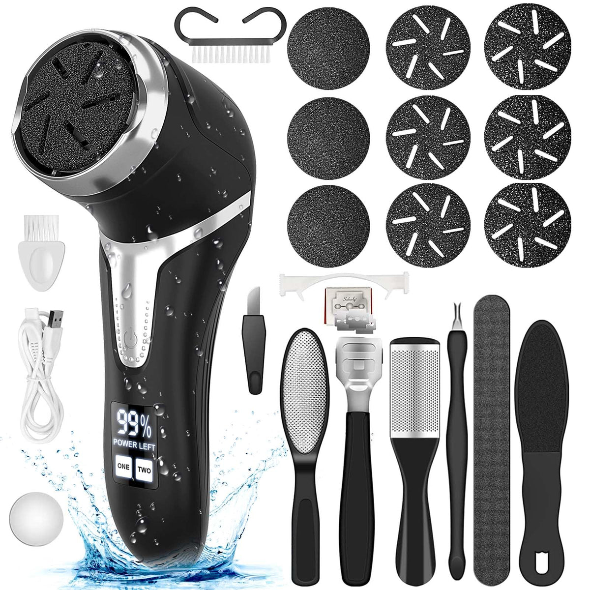 Hoxida electric callus remover with LCD display shows battery status for easy charging