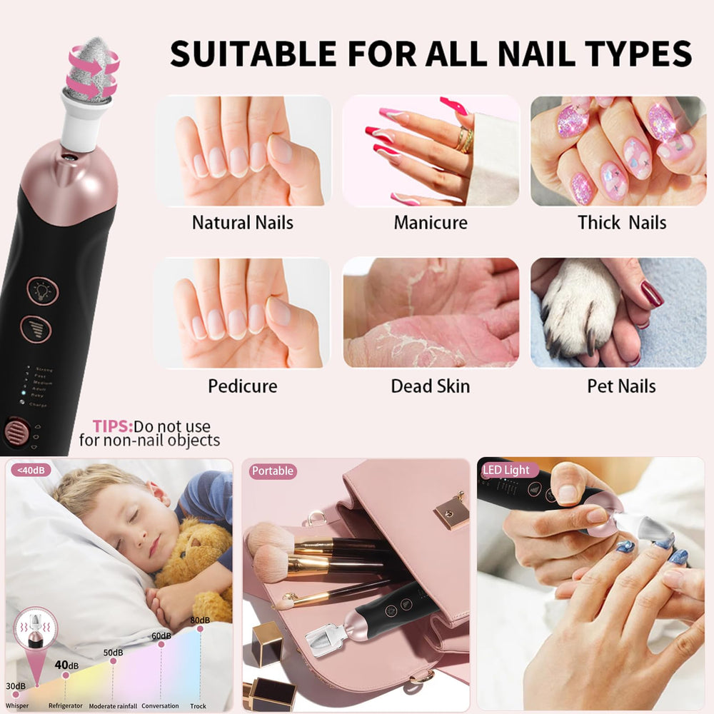 Hoxida interchangeable drill bits and sanding bands for a complete nail care set.
