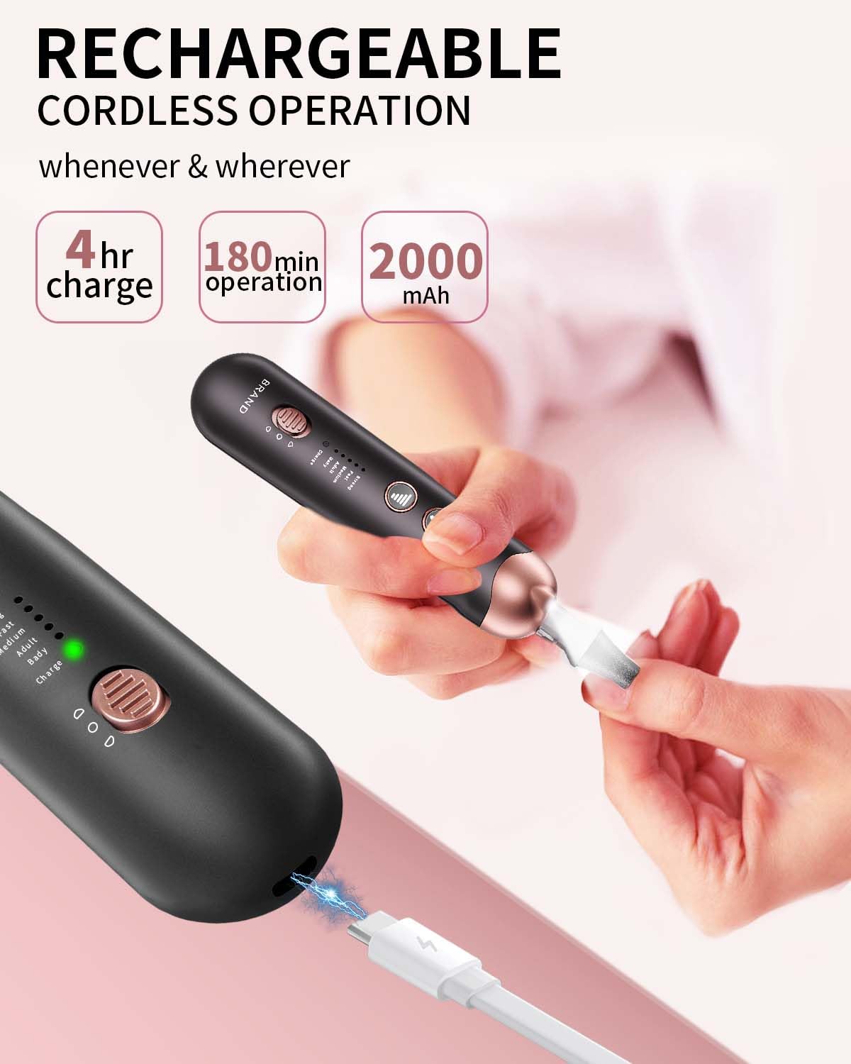 Hoxida rechargeable nail file battery, long-lasting power for extended sessions.