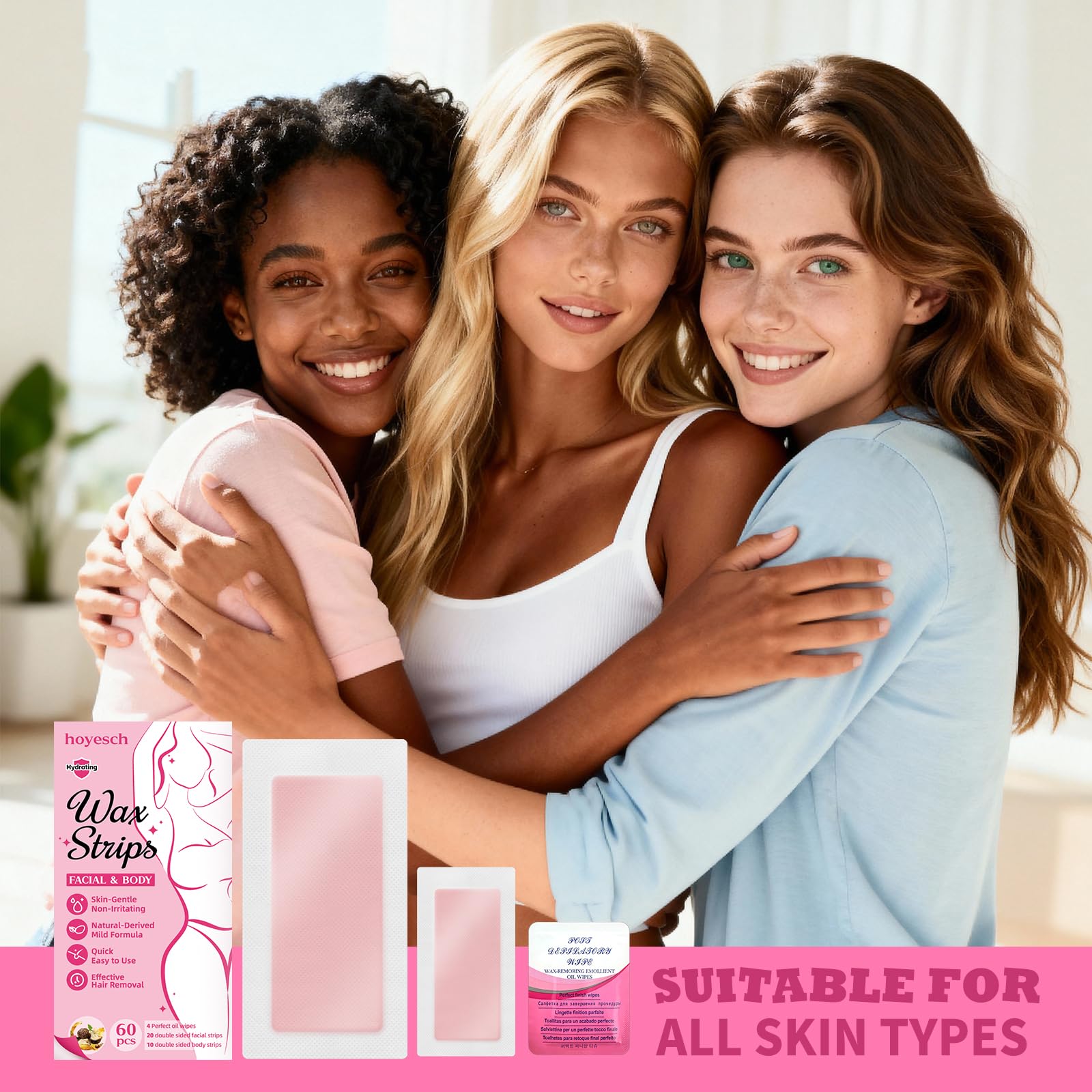 hoyesch travel-friendly wax strips provide discreet, mess-free waxing sessions.