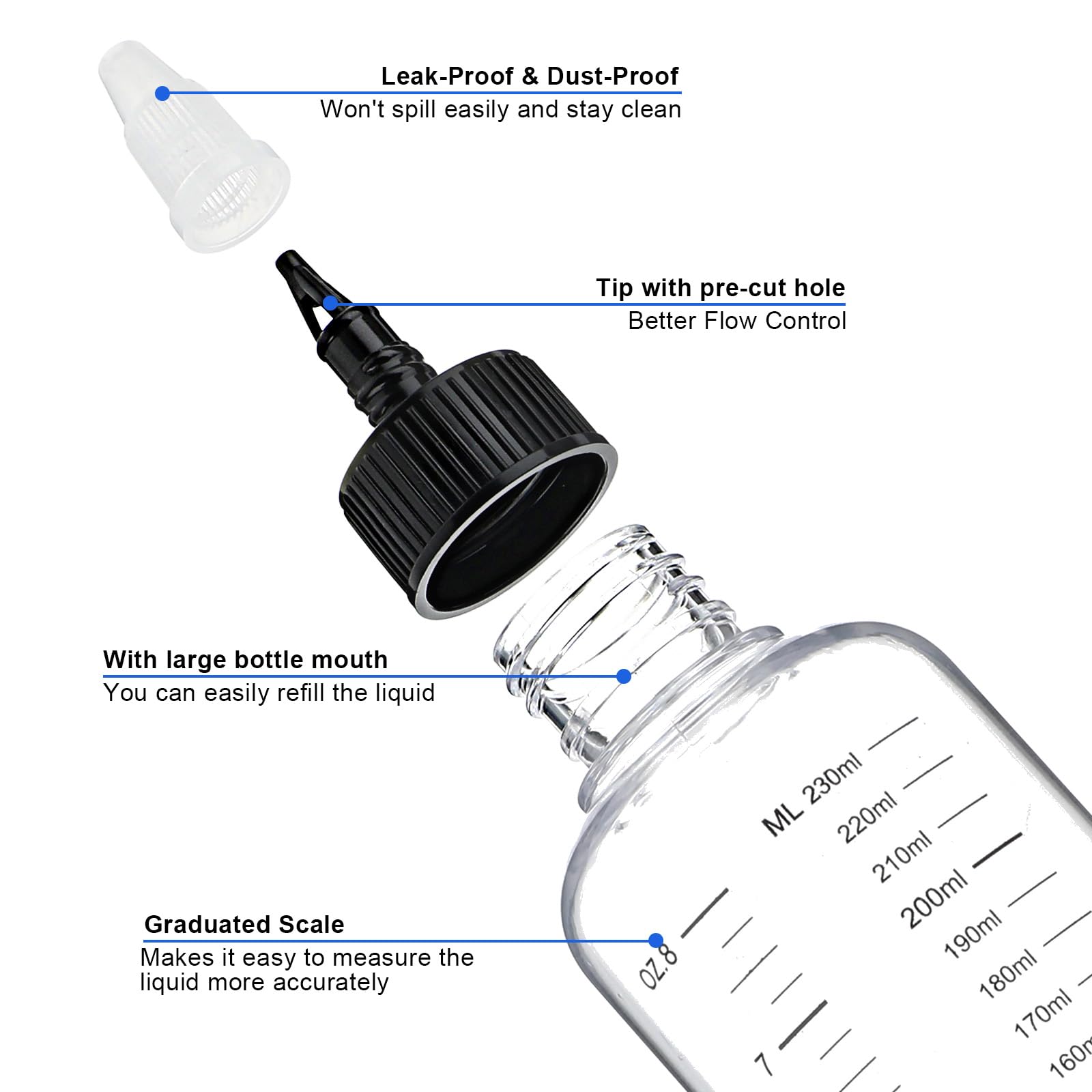 Hpmjz clear plastic dispenser ideal for mixing dyes, oils, and conditioners.