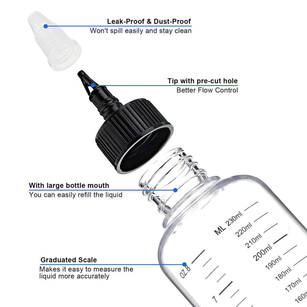 Hpmjz clear plastic dispenser ideal for mixing dyes, oils, and conditioners.