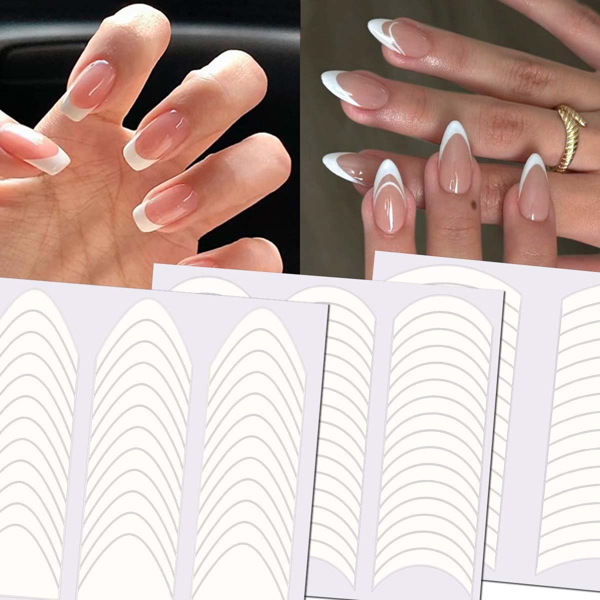 HPYFOI arc moon design 3 French manicure strip on nails for versatile looks