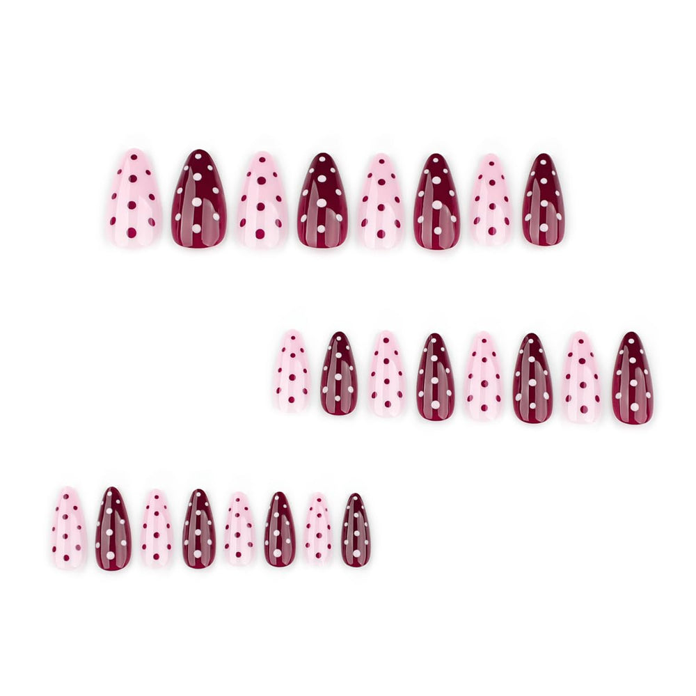 HPYFOI paquete de 24 uñas medias en tono burgundy y rosa para diario.