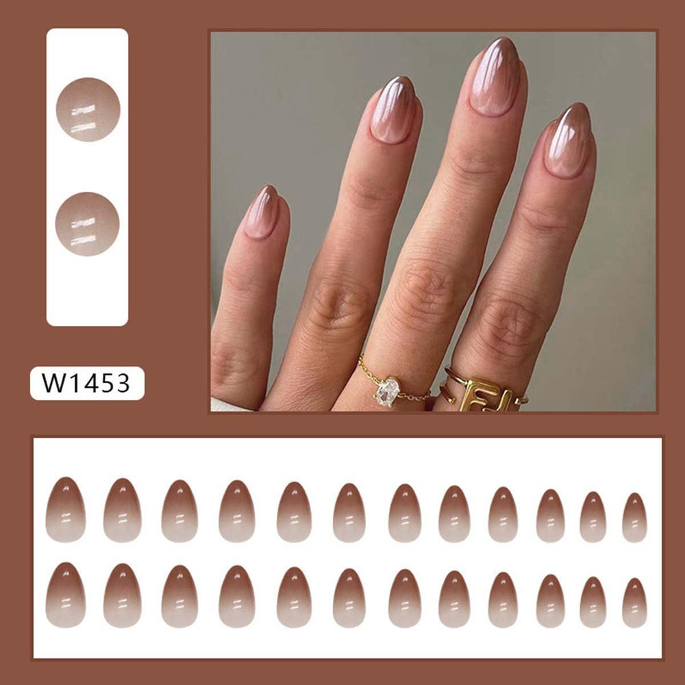 HPYFOI uñas almendra corta ombré cromado con acabado brillante para uso diario.