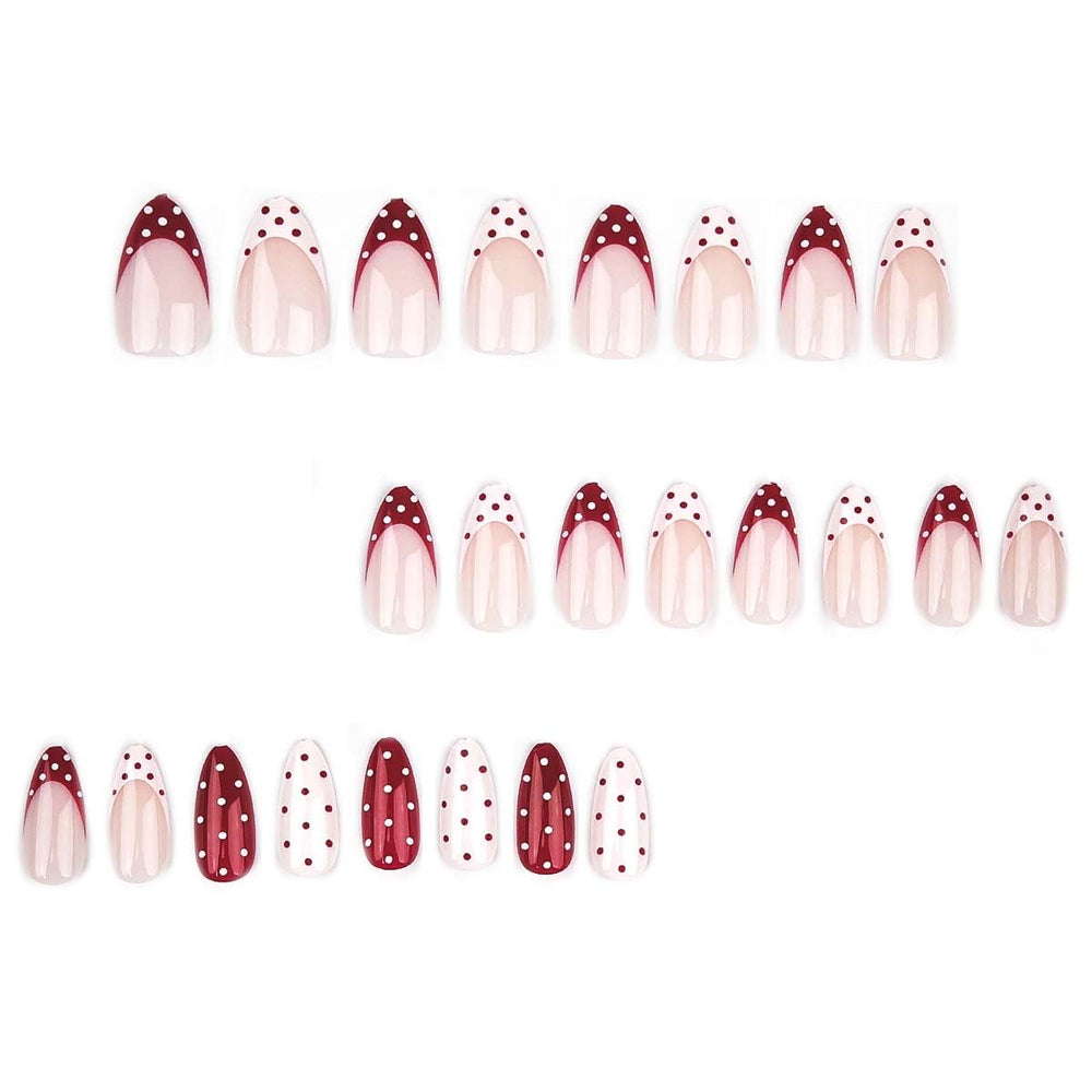 HPYFOI uñas francesas con puntos rojos, opción elegante para eventos.