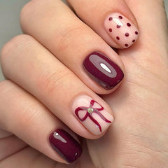 HPYFOI uñas burgundy cuadradas con puntos para look elegante y rápido