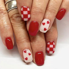 HPYFOI uñas postizas forma cuadrada con corazón rojo para manicura rápida