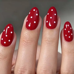 HPYFOI uñas postizas rojas con puntos para un look llamativo
