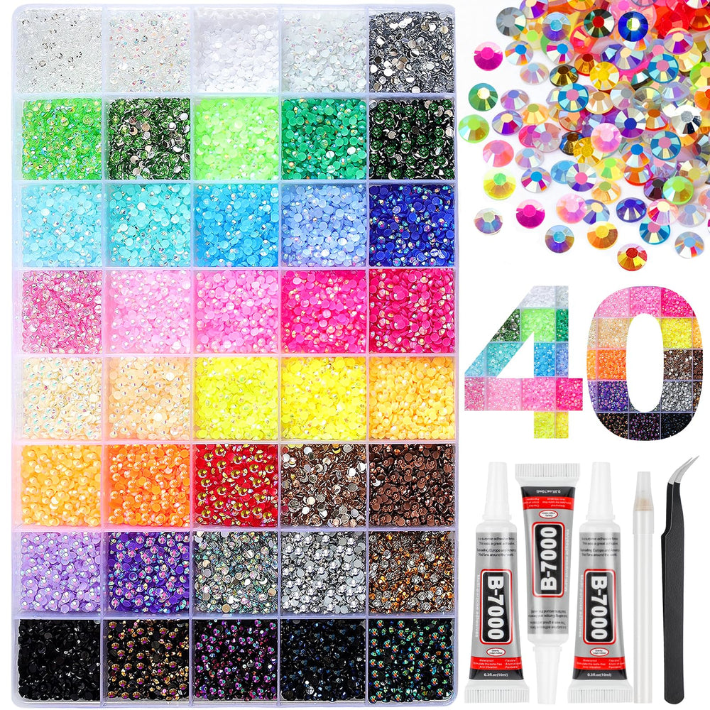 HRLbrc 40000pcs 40-color 3mm flatback rhinestones for versatile bedazzling projects.