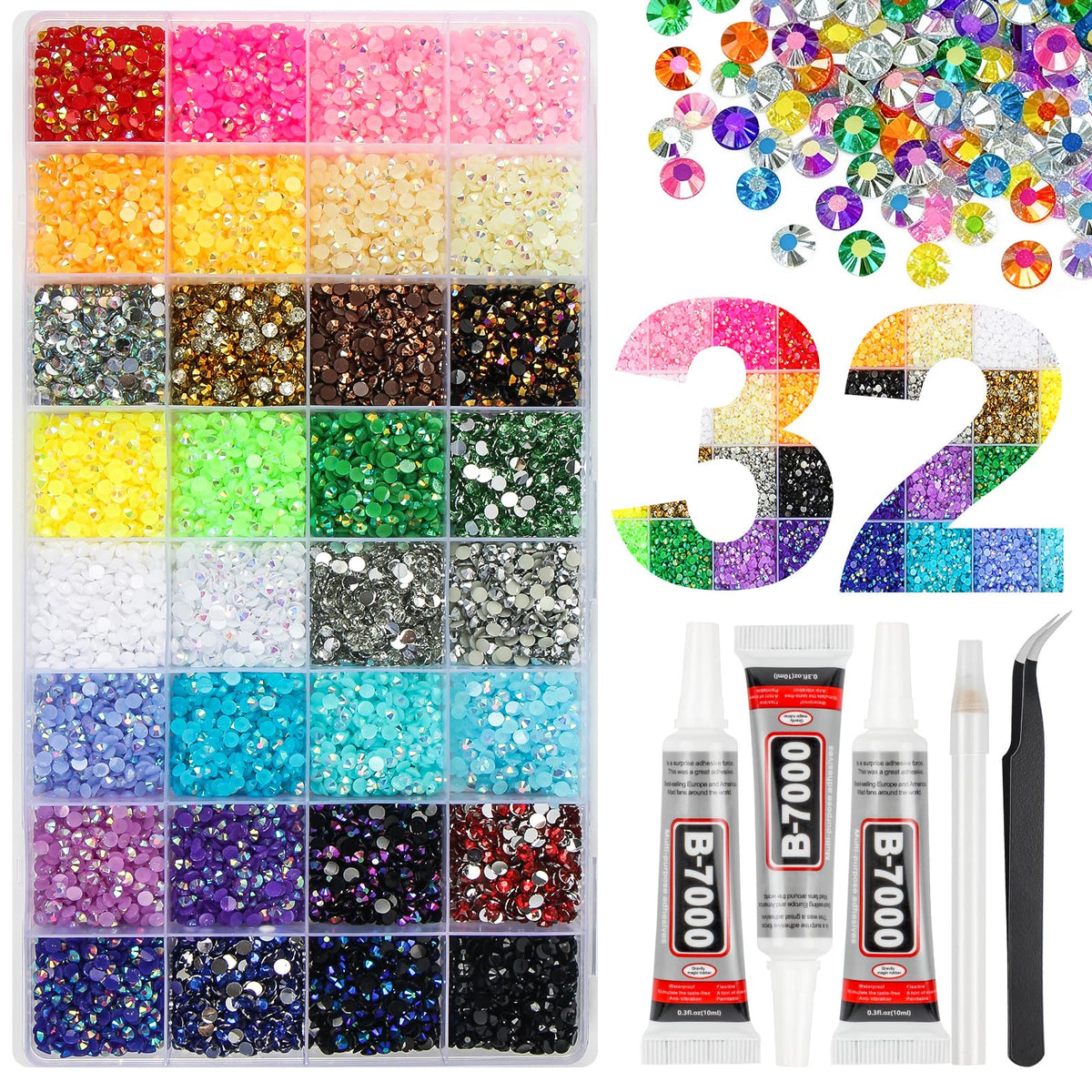HRLbrc kit incrustaciones con organizador de 32 cavidades para manualidades brillantes
