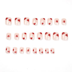 Hrnsnails Uñas postizas San Valentín con corazón rojo y puntos blancos para ocasión festiva.