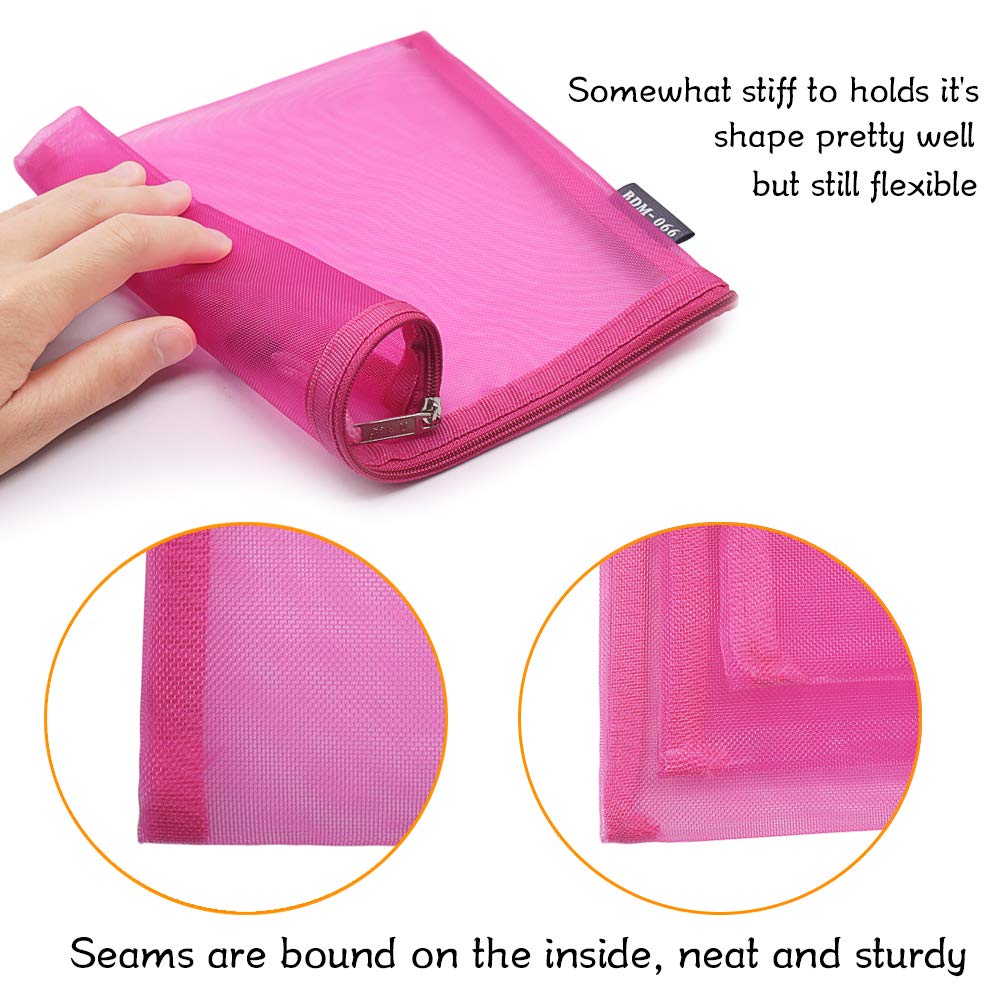 HRX Package hot pink nylon mesh makeup bags, A6 size, compact storage for toiletries.
