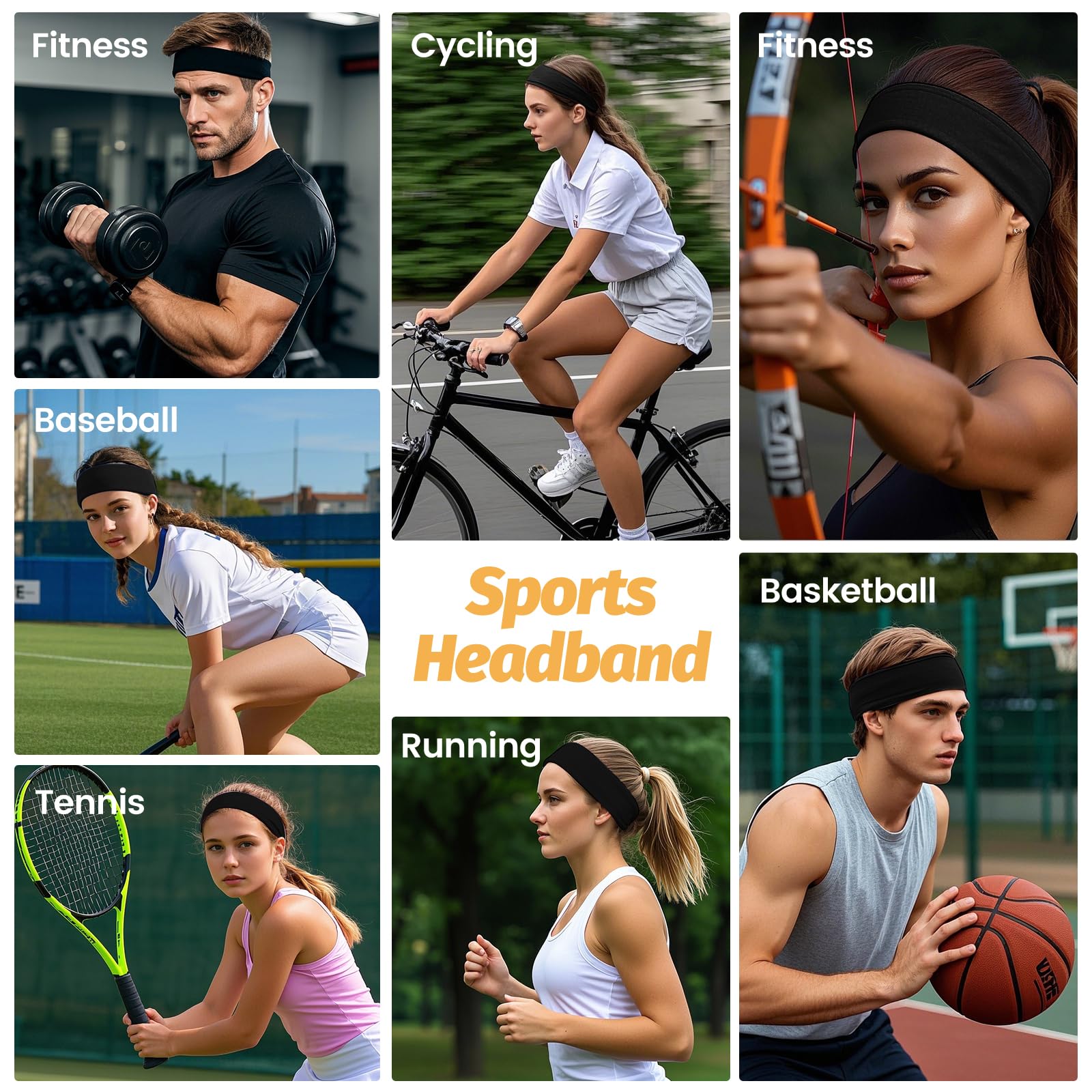 HSEM 6-pack black headbands for versatile styling in fitness wardrobes.