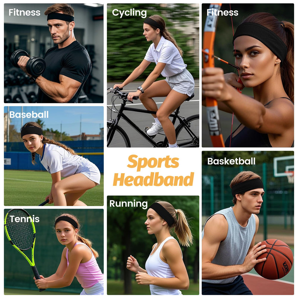 HSEM 6-pack black headbands for versatile styling in fitness wardrobes.