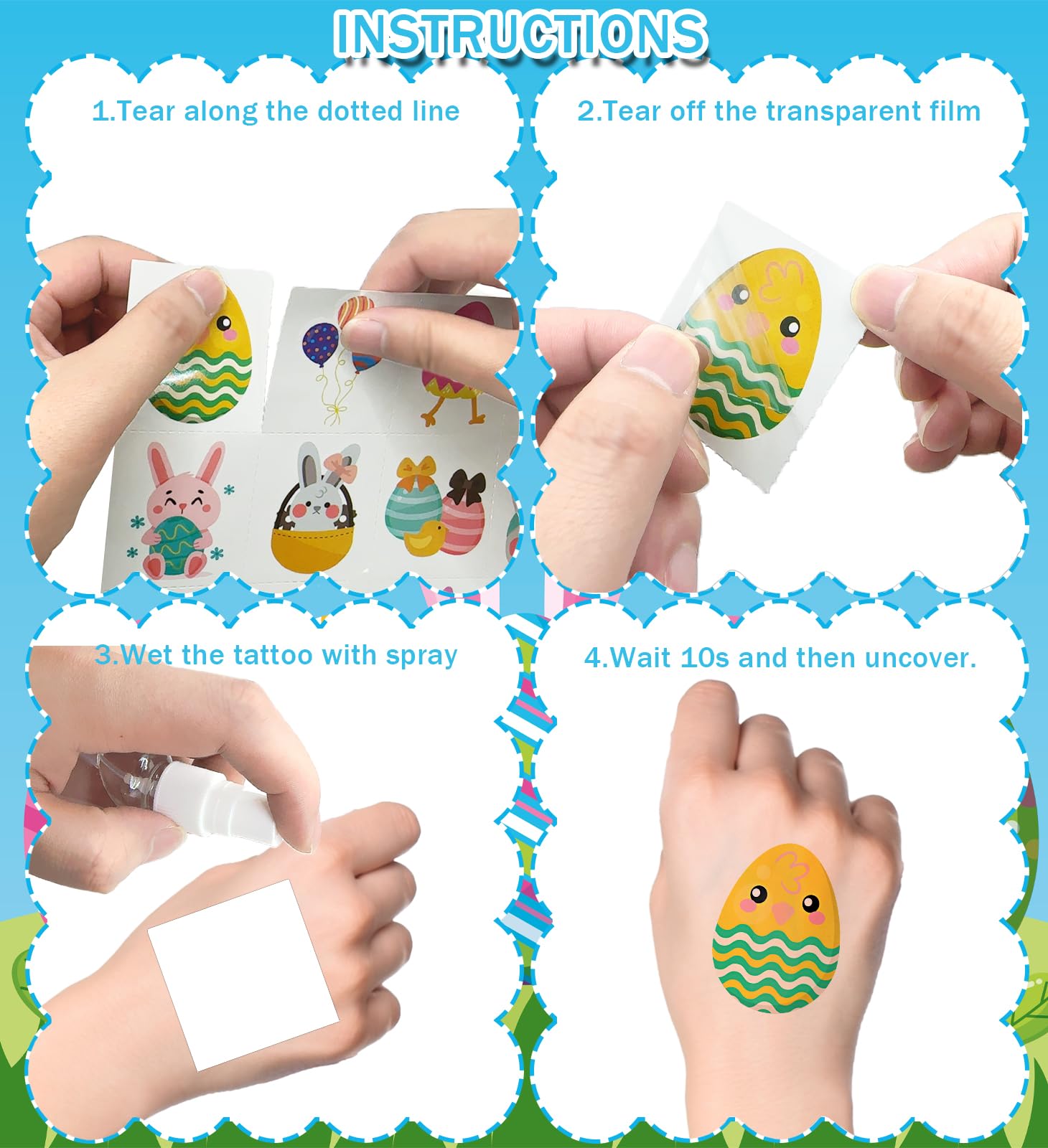 HSHFAMIIY Easter tattoos sheets closeup for display