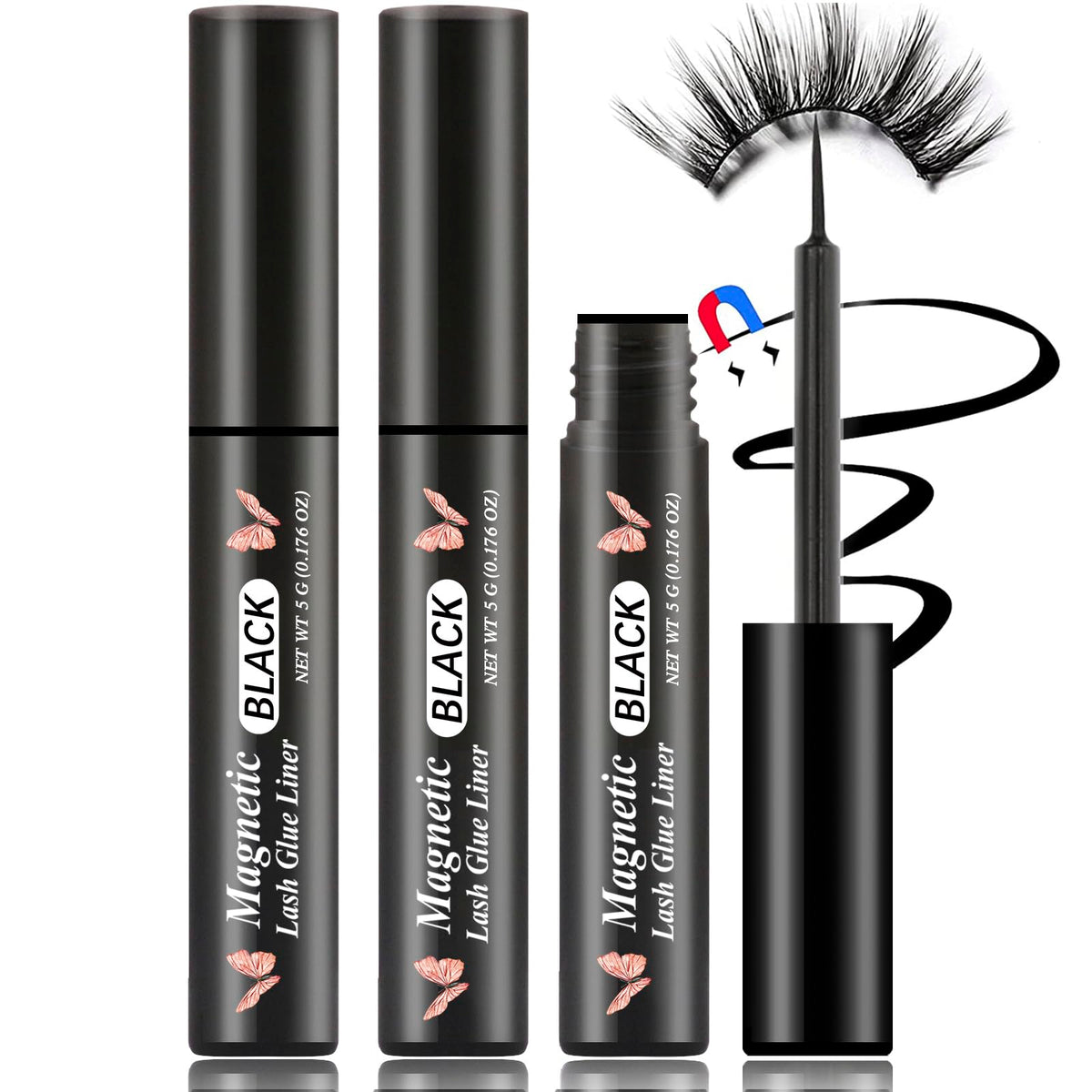 HSKIE magnetic eyeliner 3-tubes black pack secures lashes for all-day wear