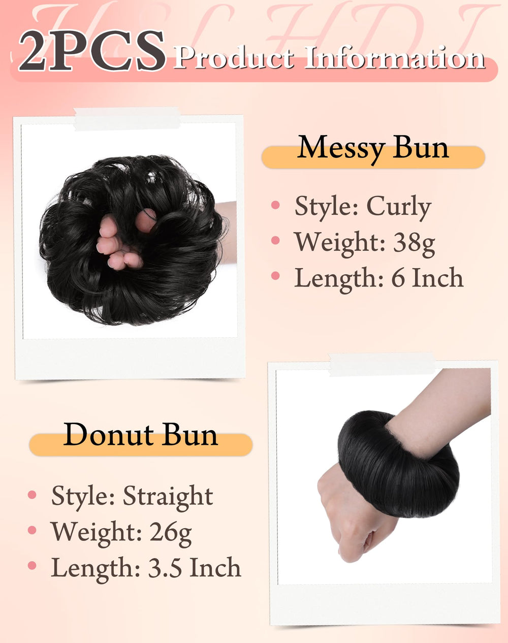 HSLHDI small donut bun 3.5-inch front view highlights elegant, compact updo