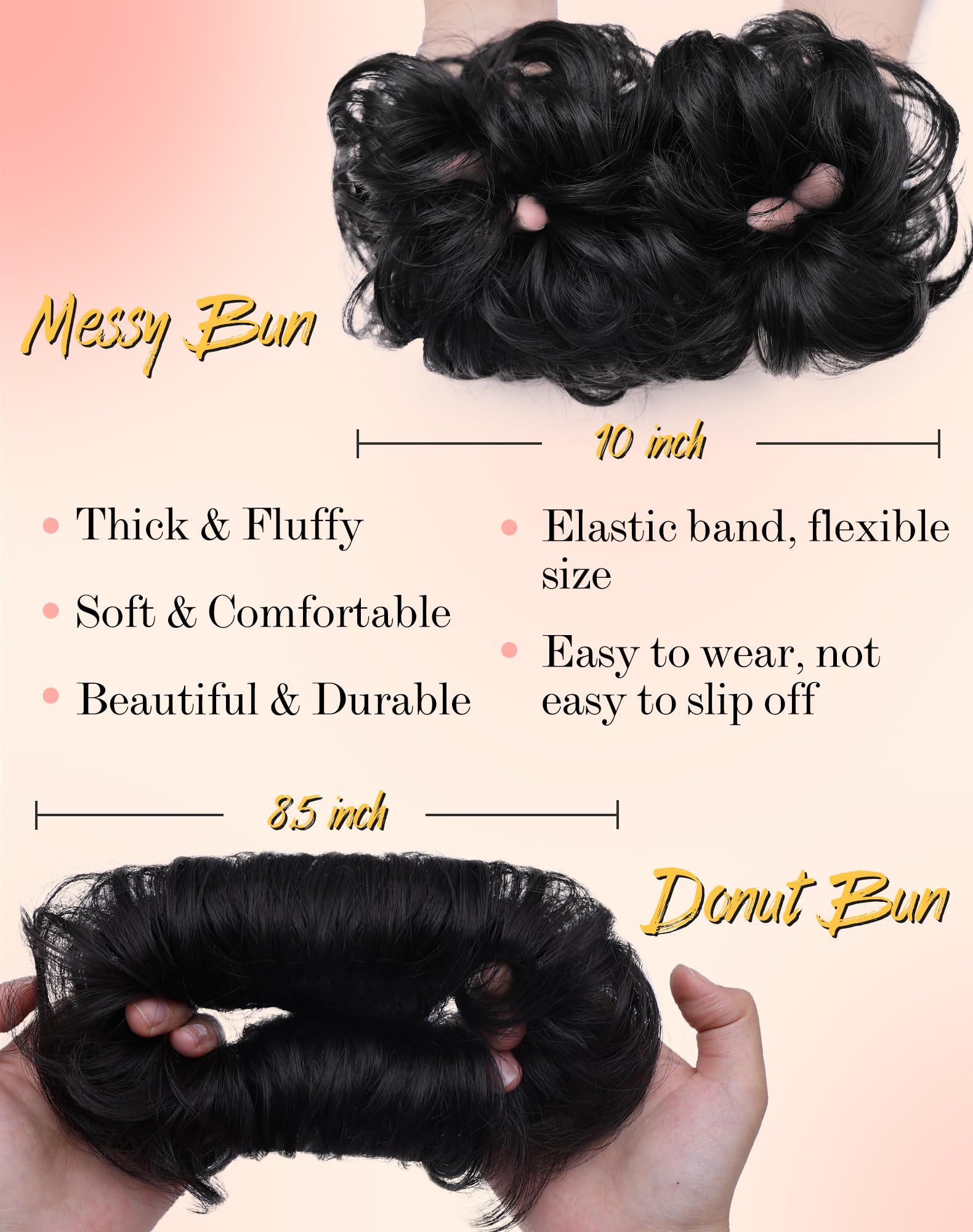 HSLHDI two-styles set demonstrating messy bun and fluffy donut updo possibilities