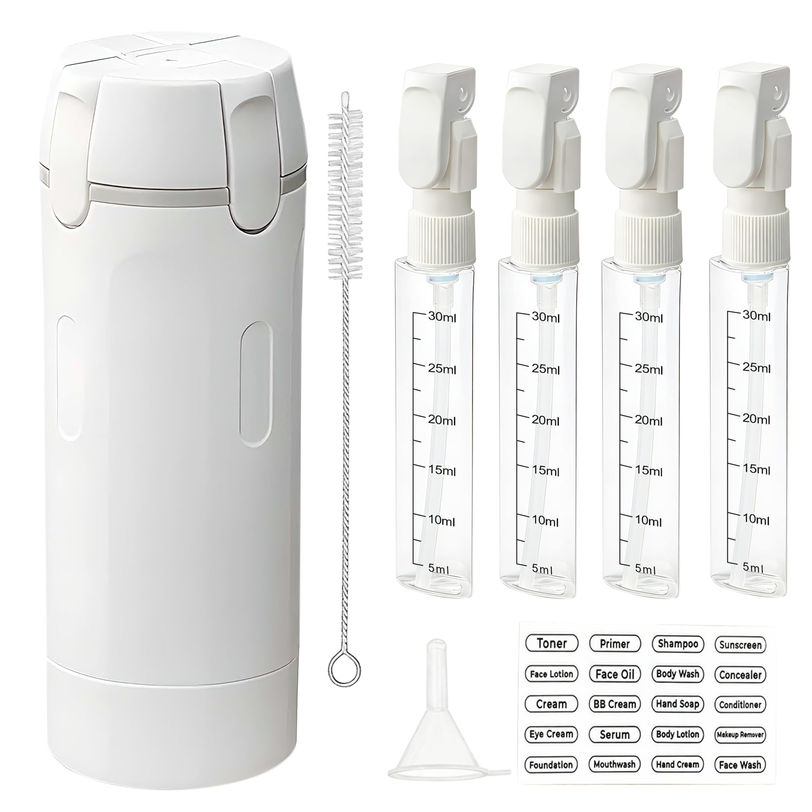 HSXCCL 4-in-1 travel dispenser bottles front view, space-saving companion for packing