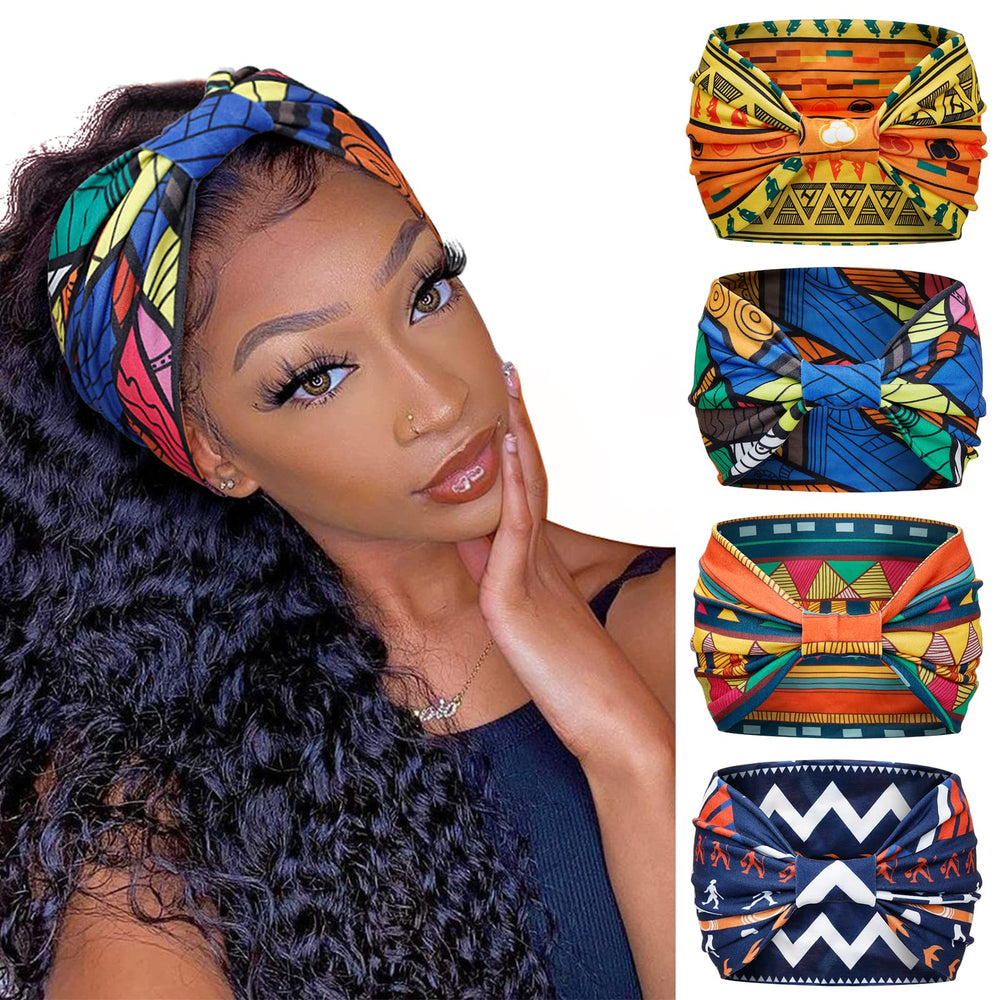 Huachi bandana ancho con patrón africano, ideal para cabello estable todo el día