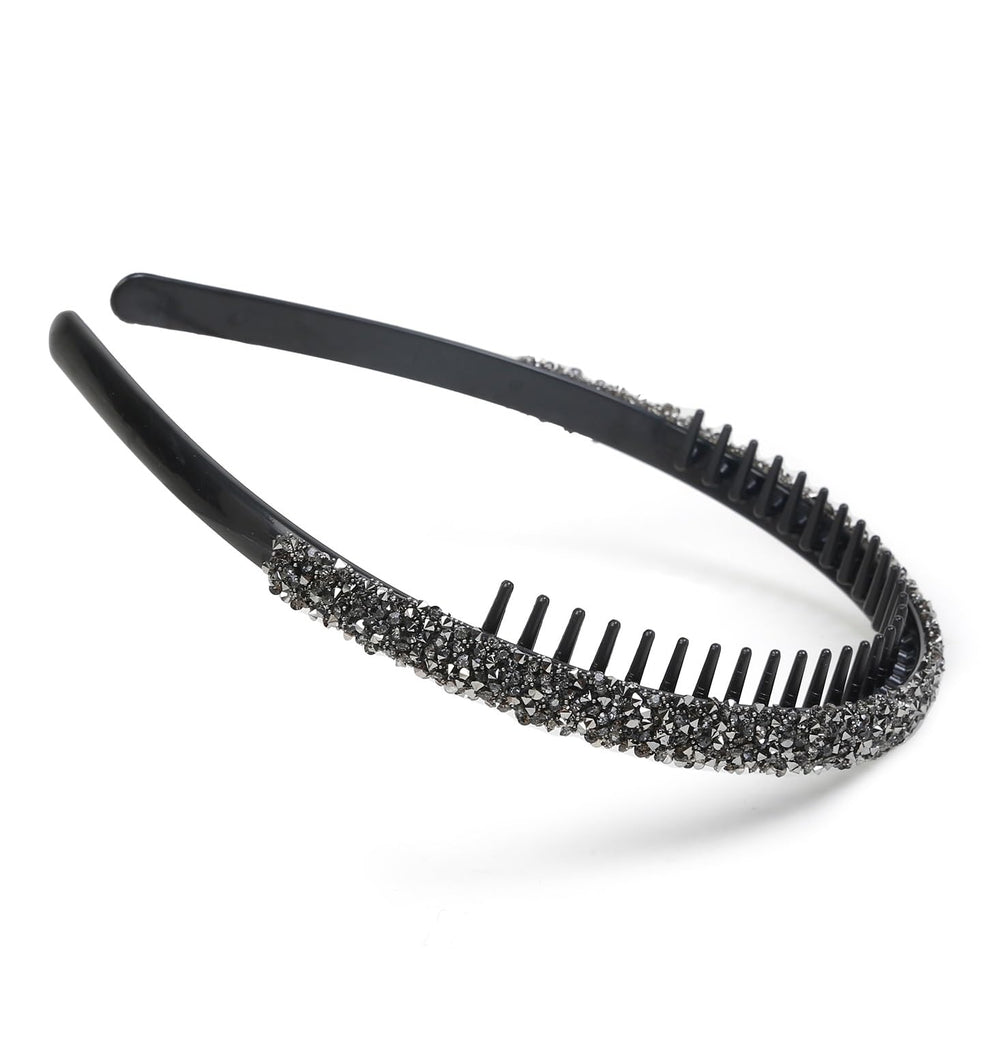 Diadema Huachi de cristal con dientes gris, combinación versátil para diario