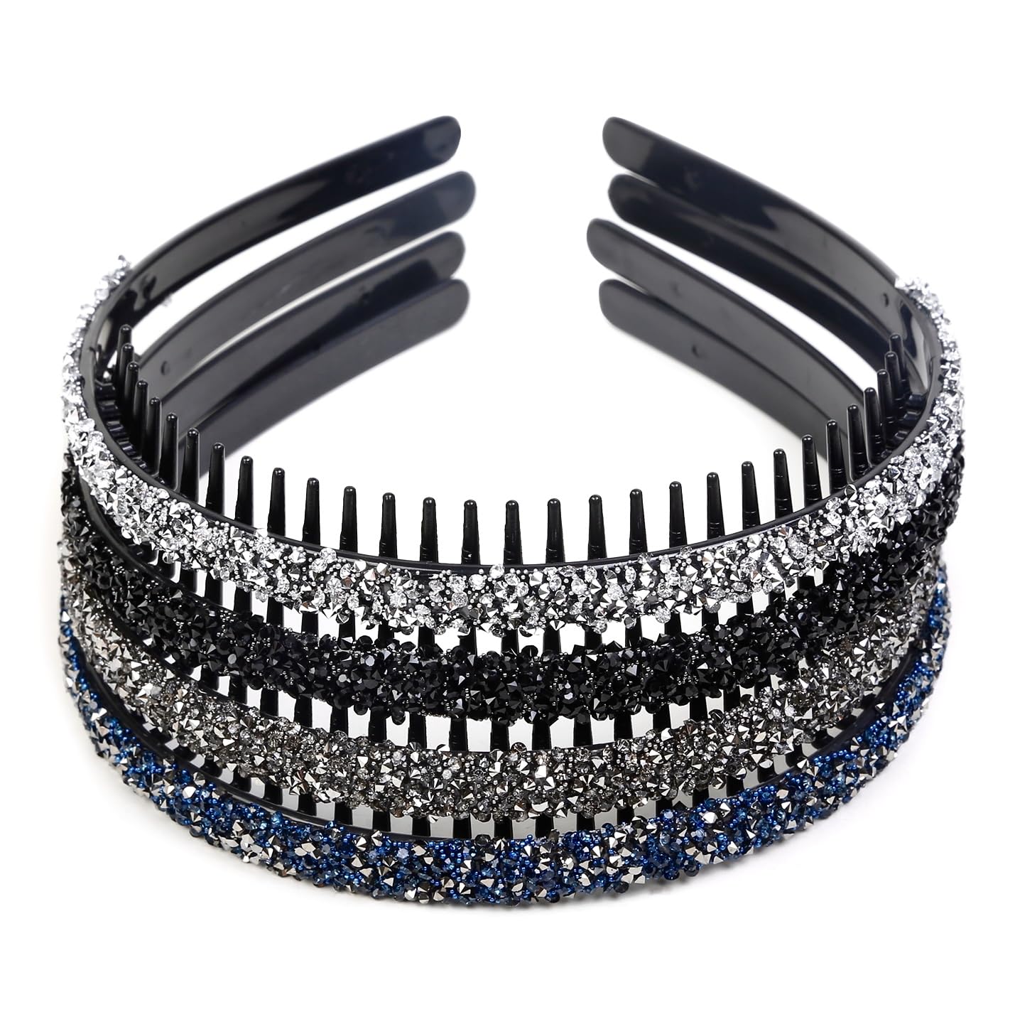Diadema Huachi de cristal con dientes negro, sujeción firme para cabello corto