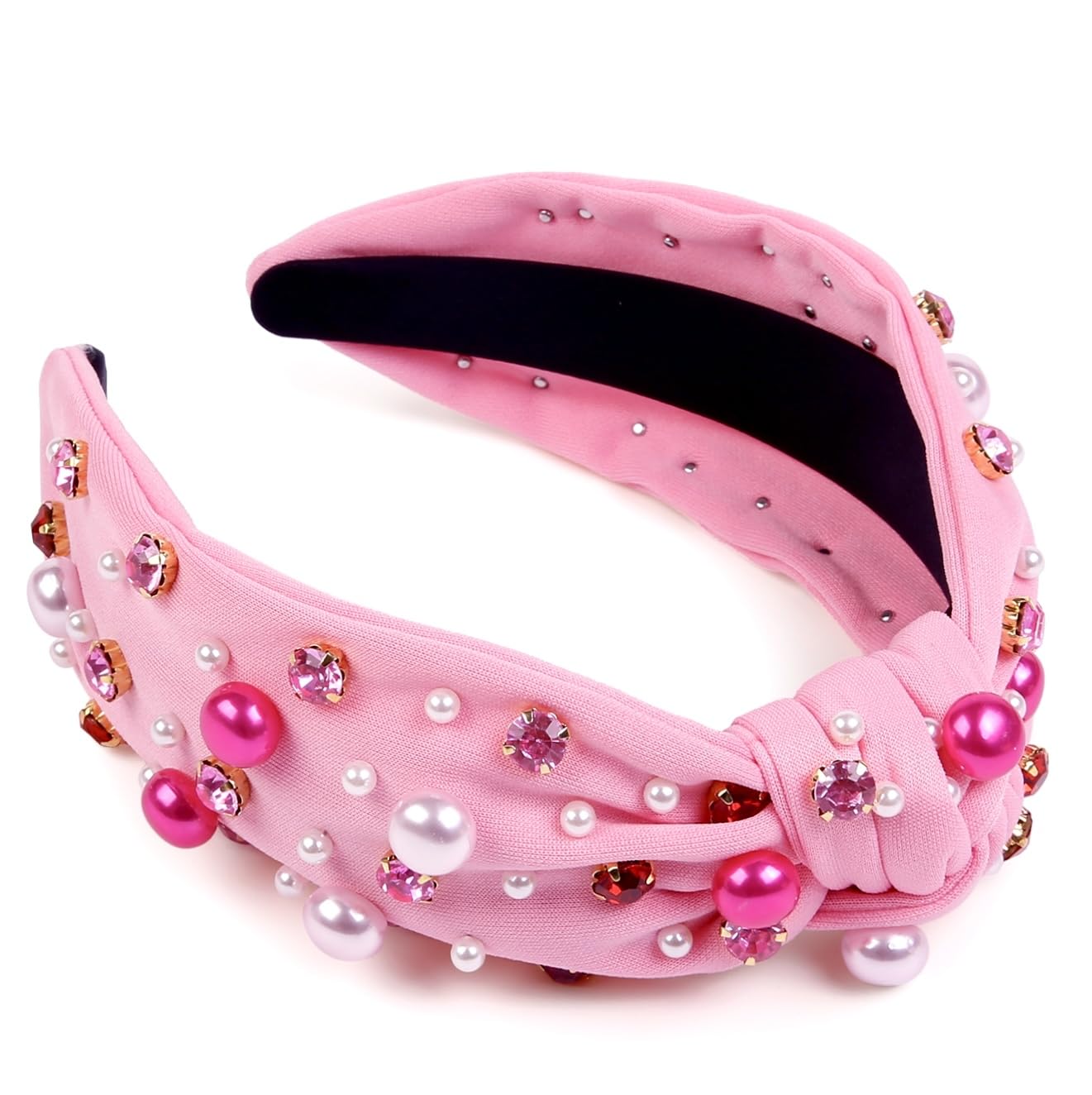 Diadema Huachi rosa brillo con piedras para ocasiones románticas.
