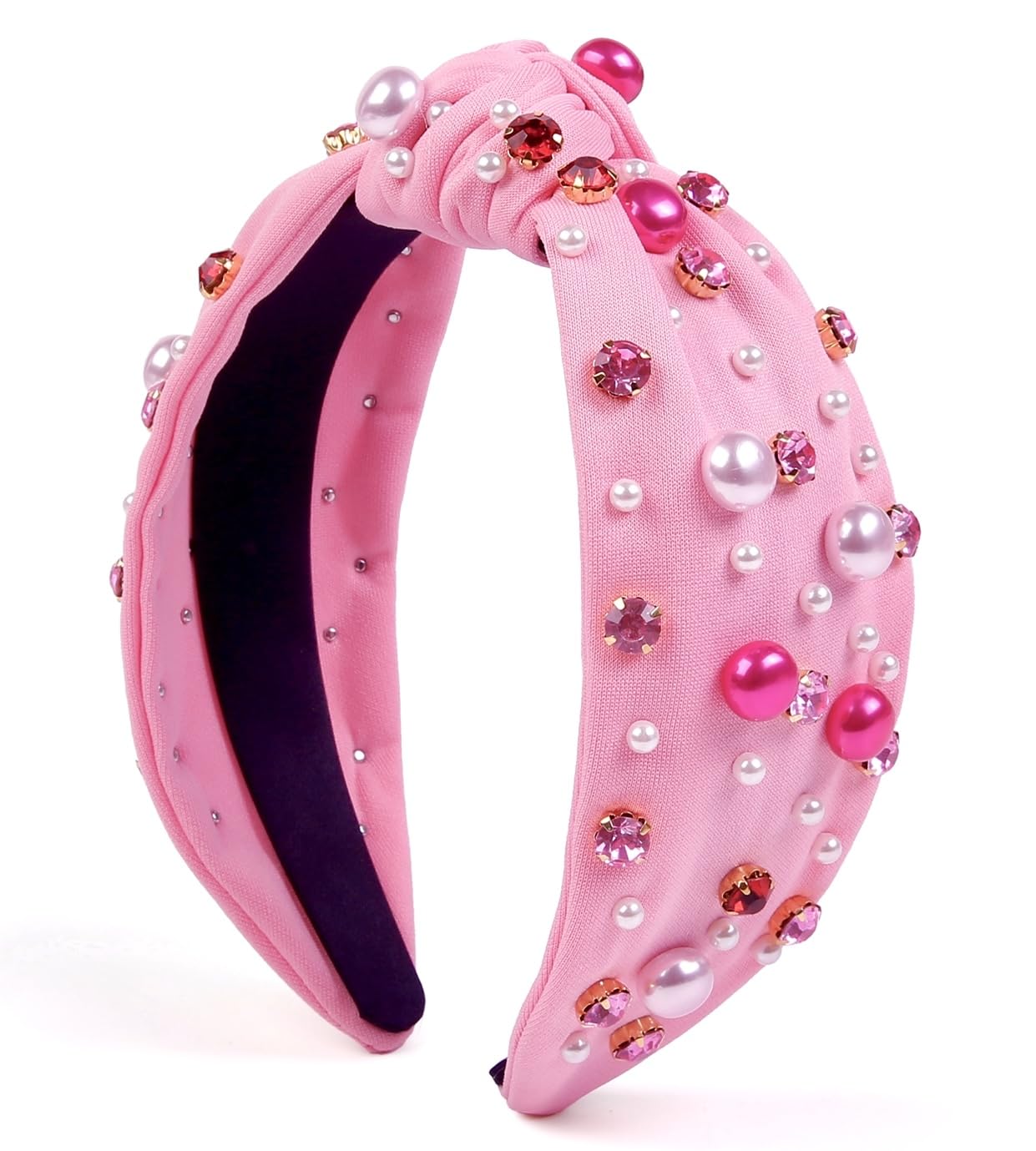 Diadema Huachi San Valentín rosa con cristales para un look deslumbrante.