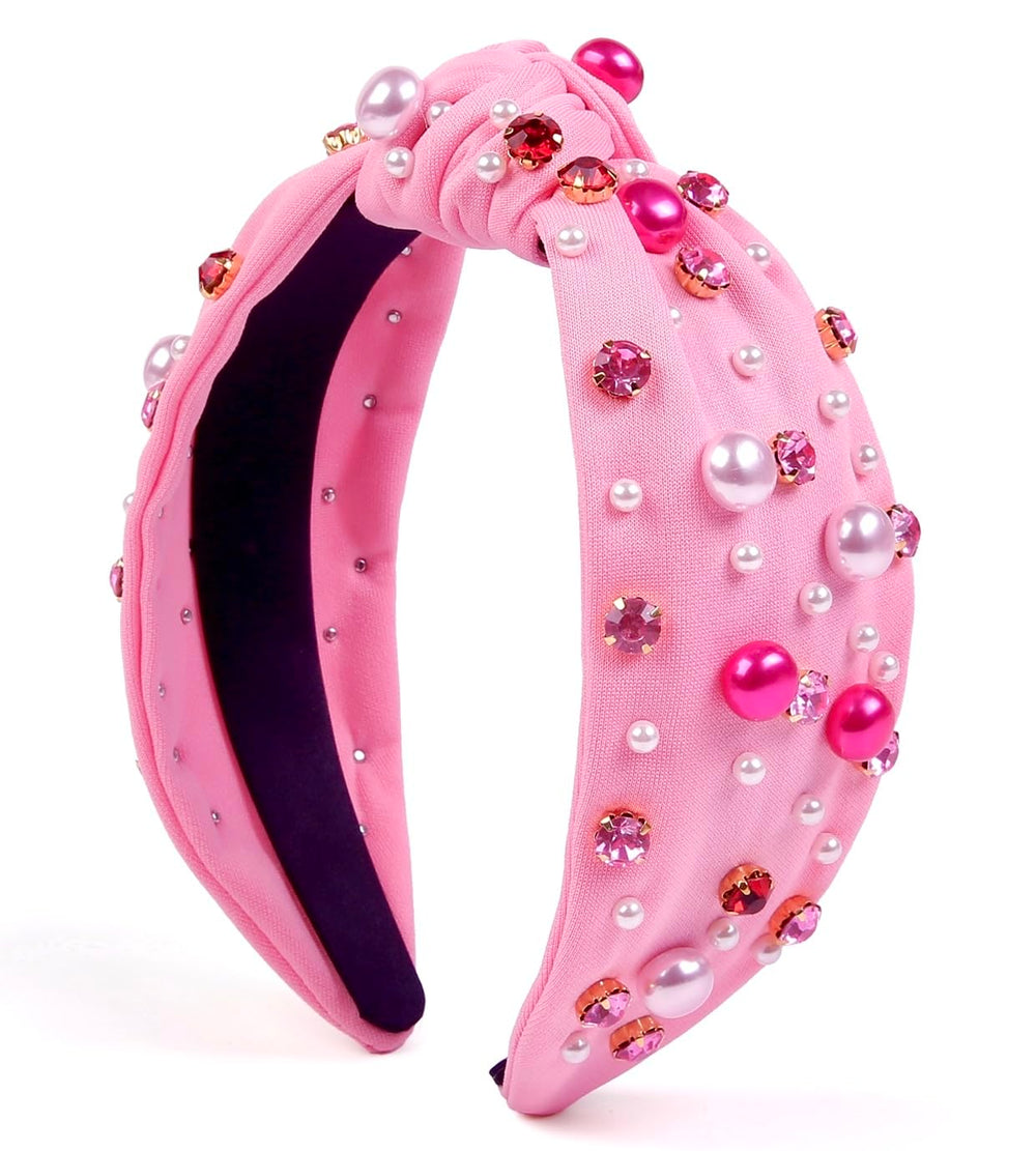 Diadema Huachi San Valentín rosa con cristales para un look deslumbrante.