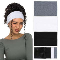 Huachi wide headband in black for secure, non-slip wear during workouts
