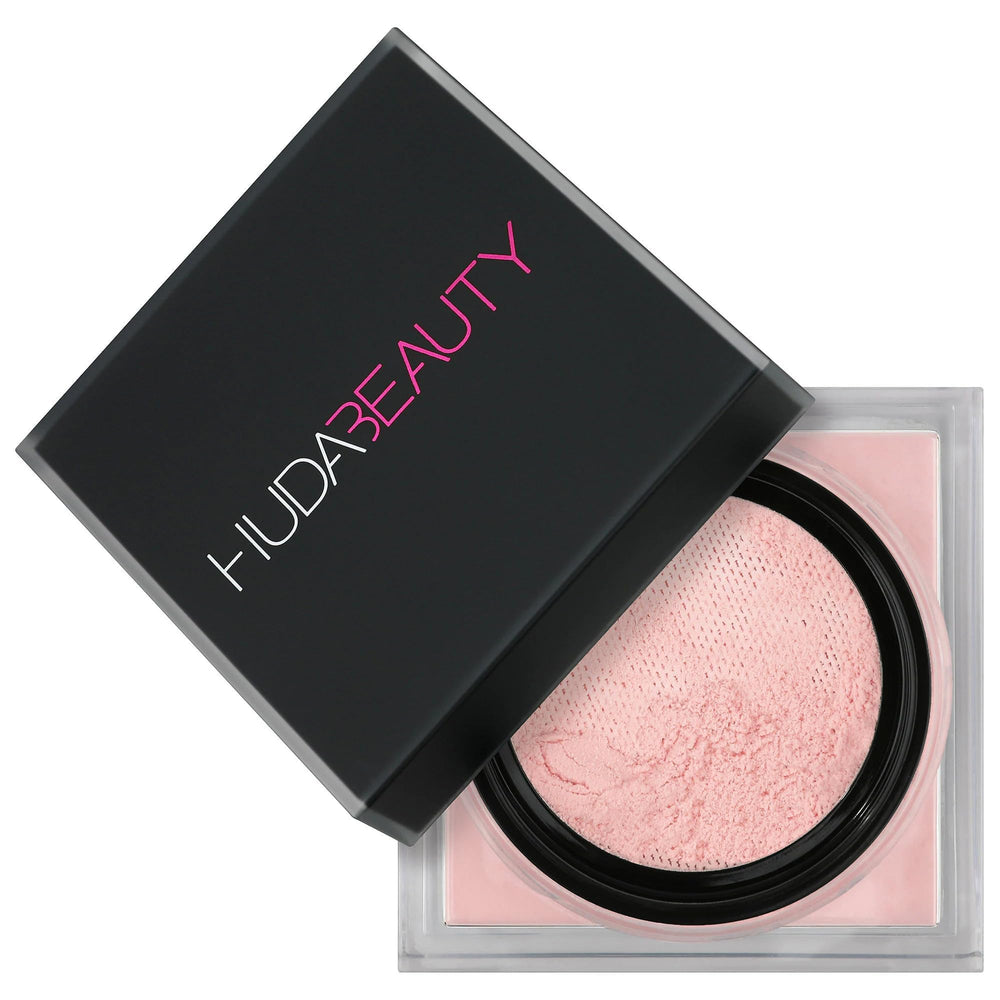 Huda Beauty Easy Bake Cherry Blossom jar close-up with smooth texture idea.