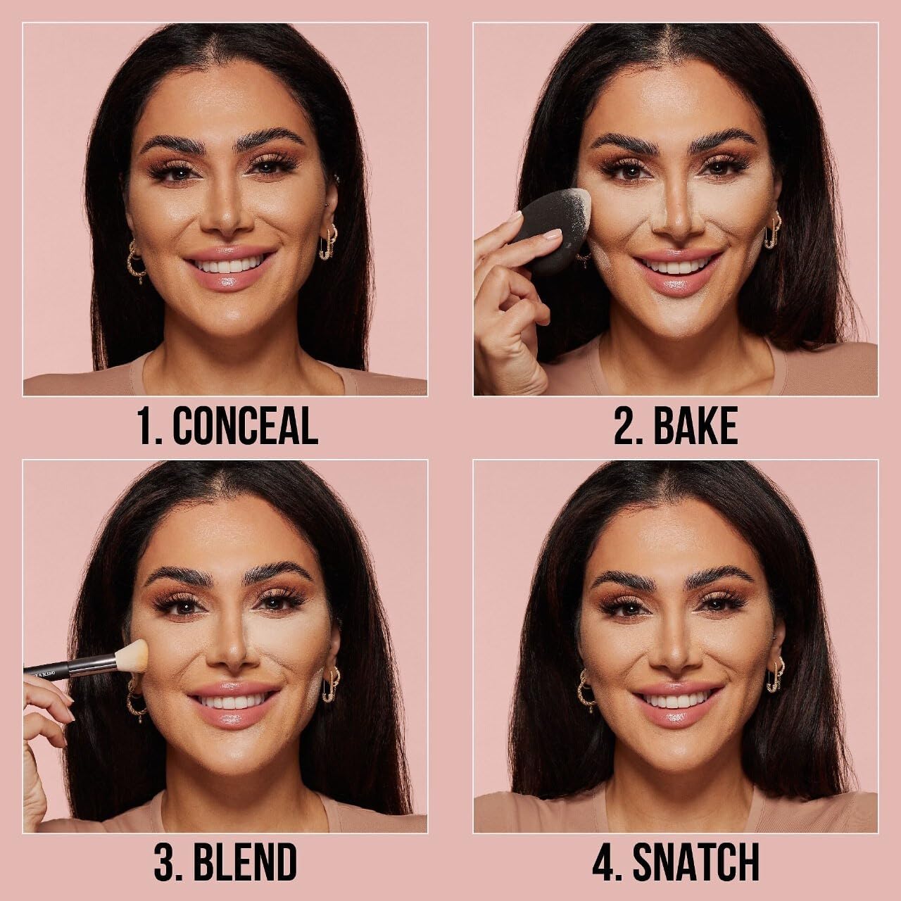 Huda Beauty Easy Bake Cherry Blossom under-eye setting demonstration.
