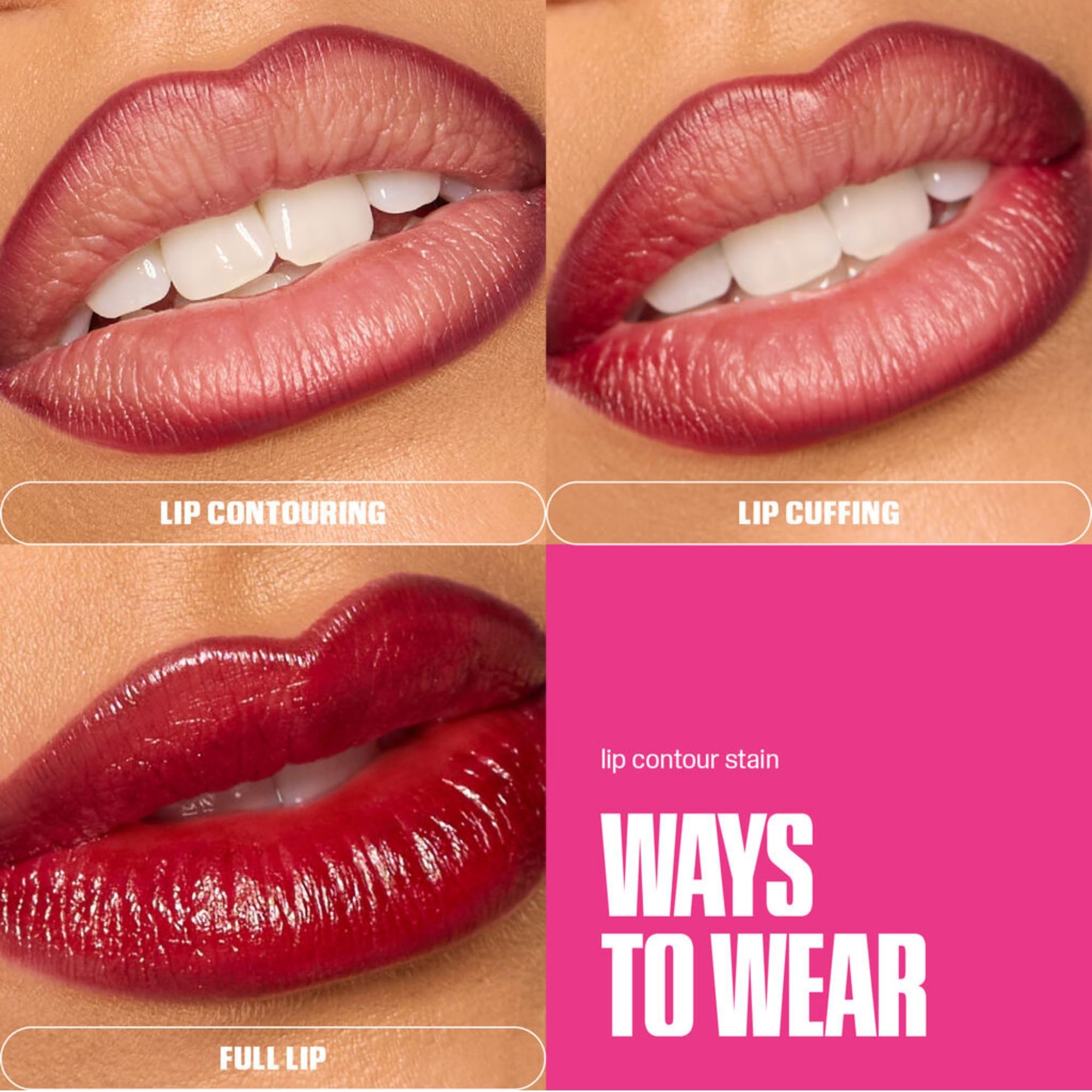 All-day comfortable wear demonstrated on lips with Huda Lip Contour Stain